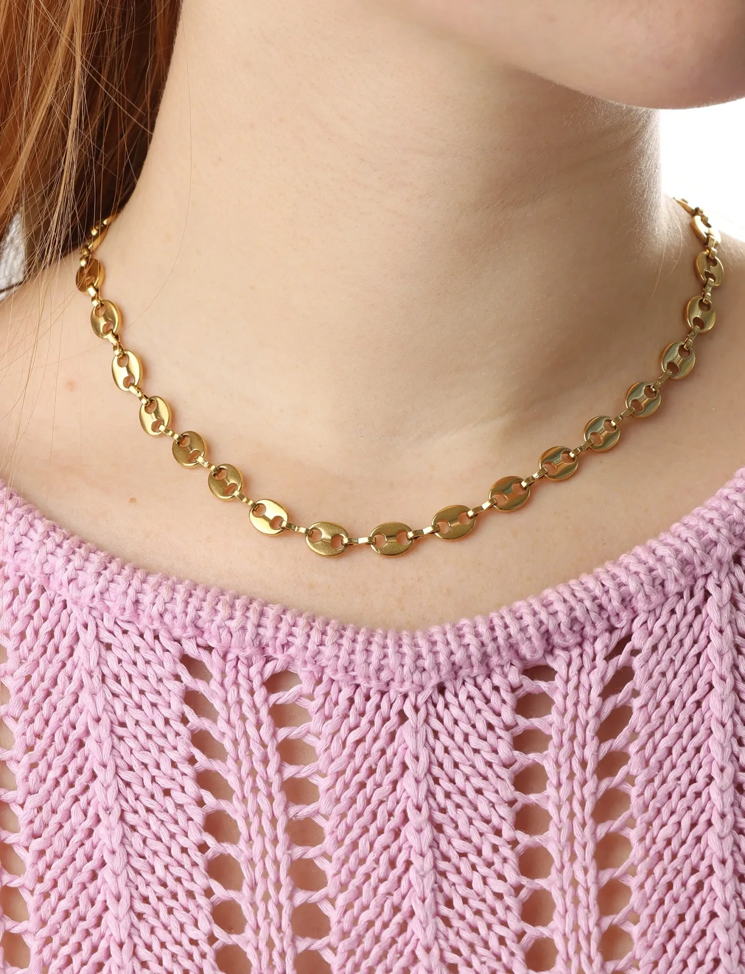 Timi of Sweden Amie - Link Chain Necklace Stainless Steel, One Size 40 cm, Gold, Halskæder > Kædehalskæder, Dame