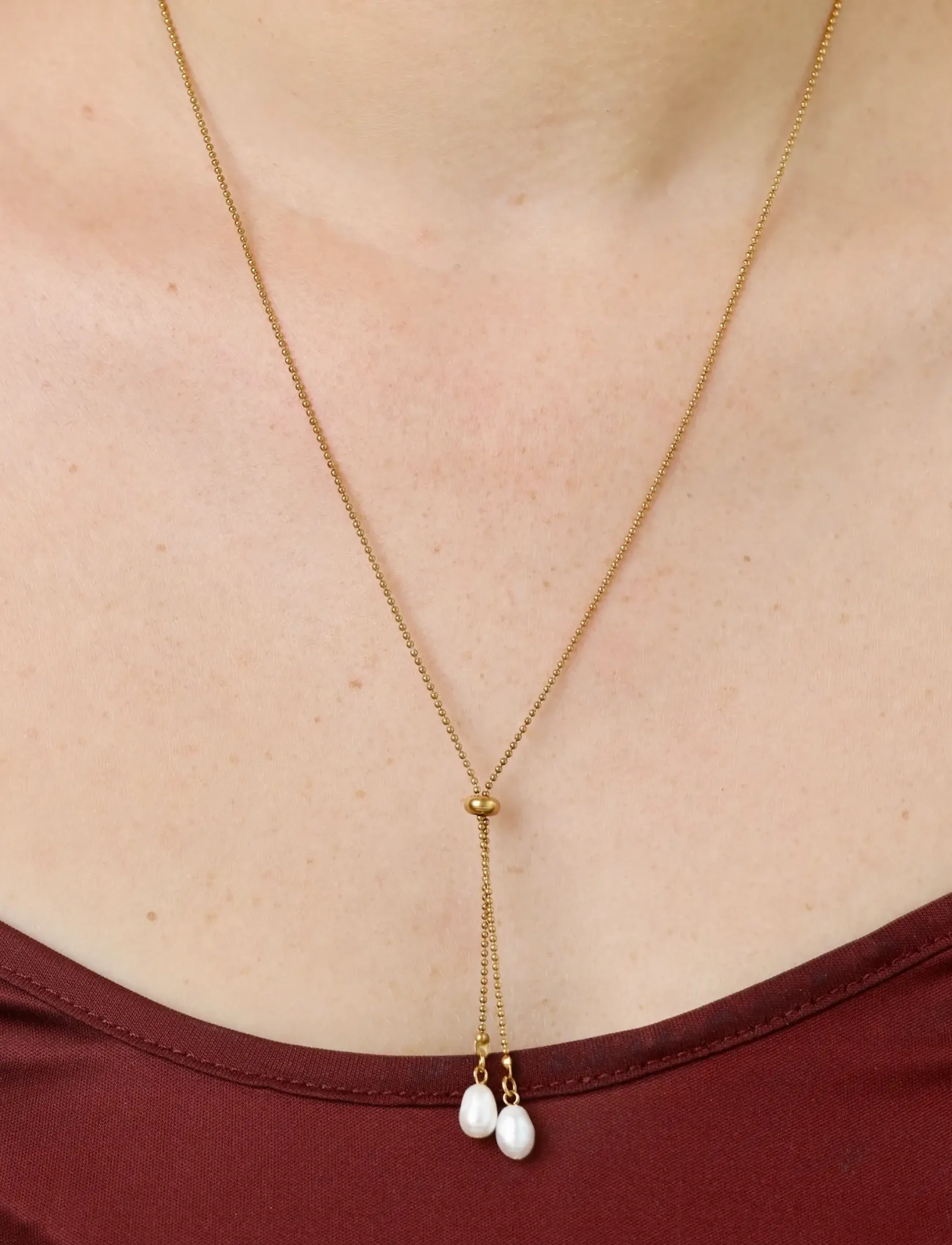 Timi of Sweden - Barbro - Lariat Pearl Necklace Stainless Steel - pearl necklaces - gold - 1