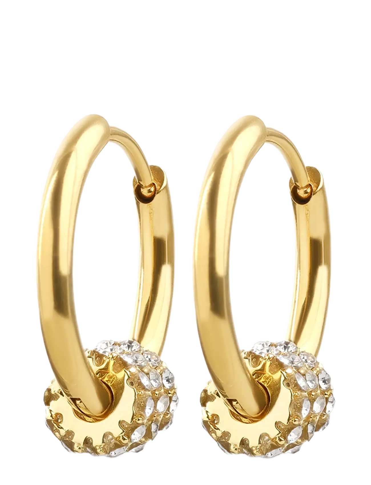 Timi of Sweden Hevin Hoop Earrings Stainless Steel, Kvinder, Krystal Charm Creoler, Guld, Str: ONE SIZE