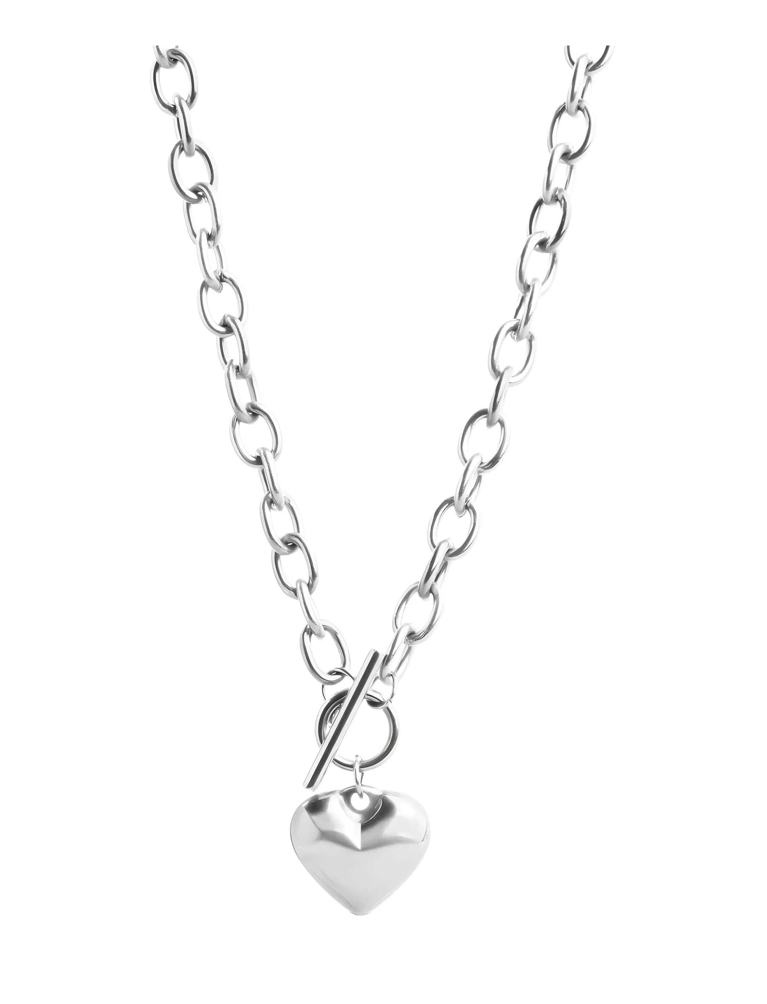Timi of Sweden Myra Heart Necklace Stainless Steel, Chain Necklaces, Sølv, Str: ONE SIZE 49 cm