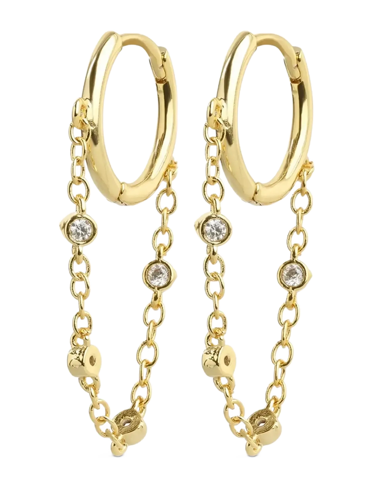 Timi of Sweden Bo - Crystal Chain Hoop Earrings Stainless Steel - Accessoires - GOLD / gold