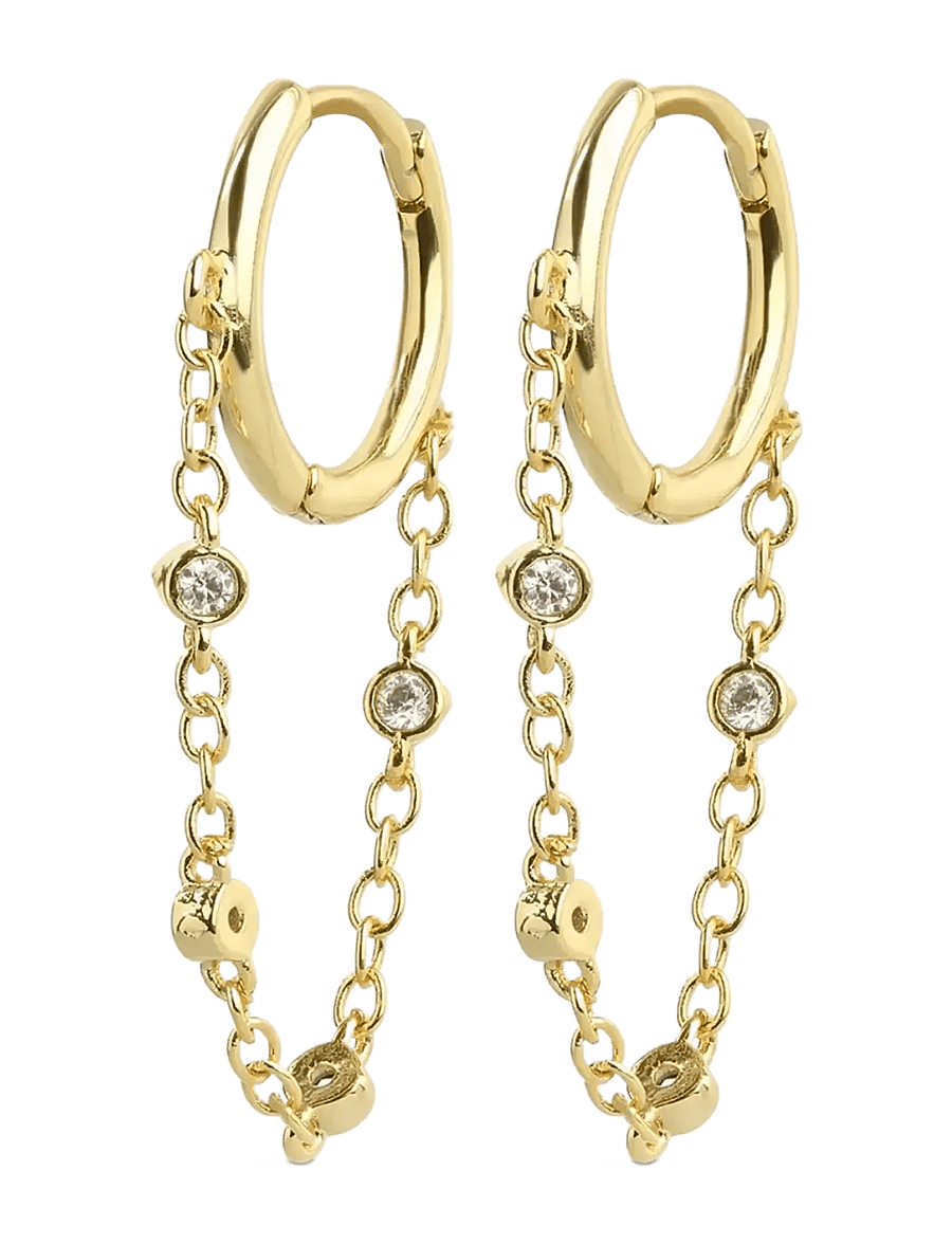 Timi of Sweden - Bo - Crystal Chain Hoop Earrings Stainless Steel - statement-ohrringe - gold - 1