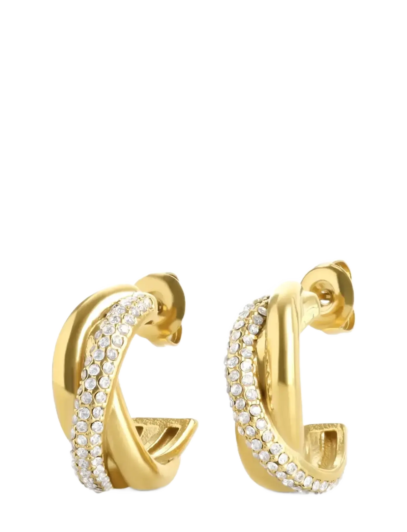 Timi of Sweden Boa Twisted Crystal Earrings Stainless Steel, Kvinder, Snoede Krystal Hoop Øreringe, Guld, Str: ONE SIZE