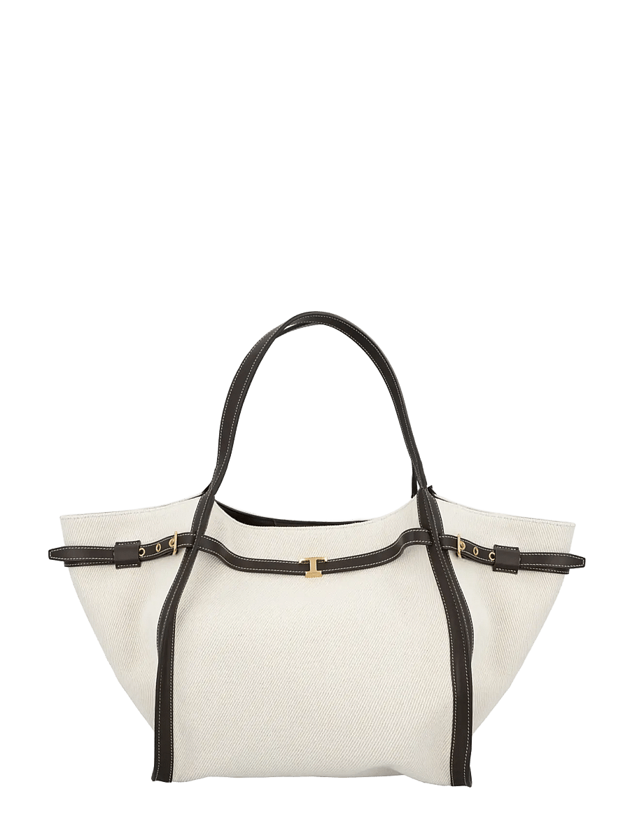 Tod's - Shopping Bag in Canvas and Leather Medium - shopper - white - 0