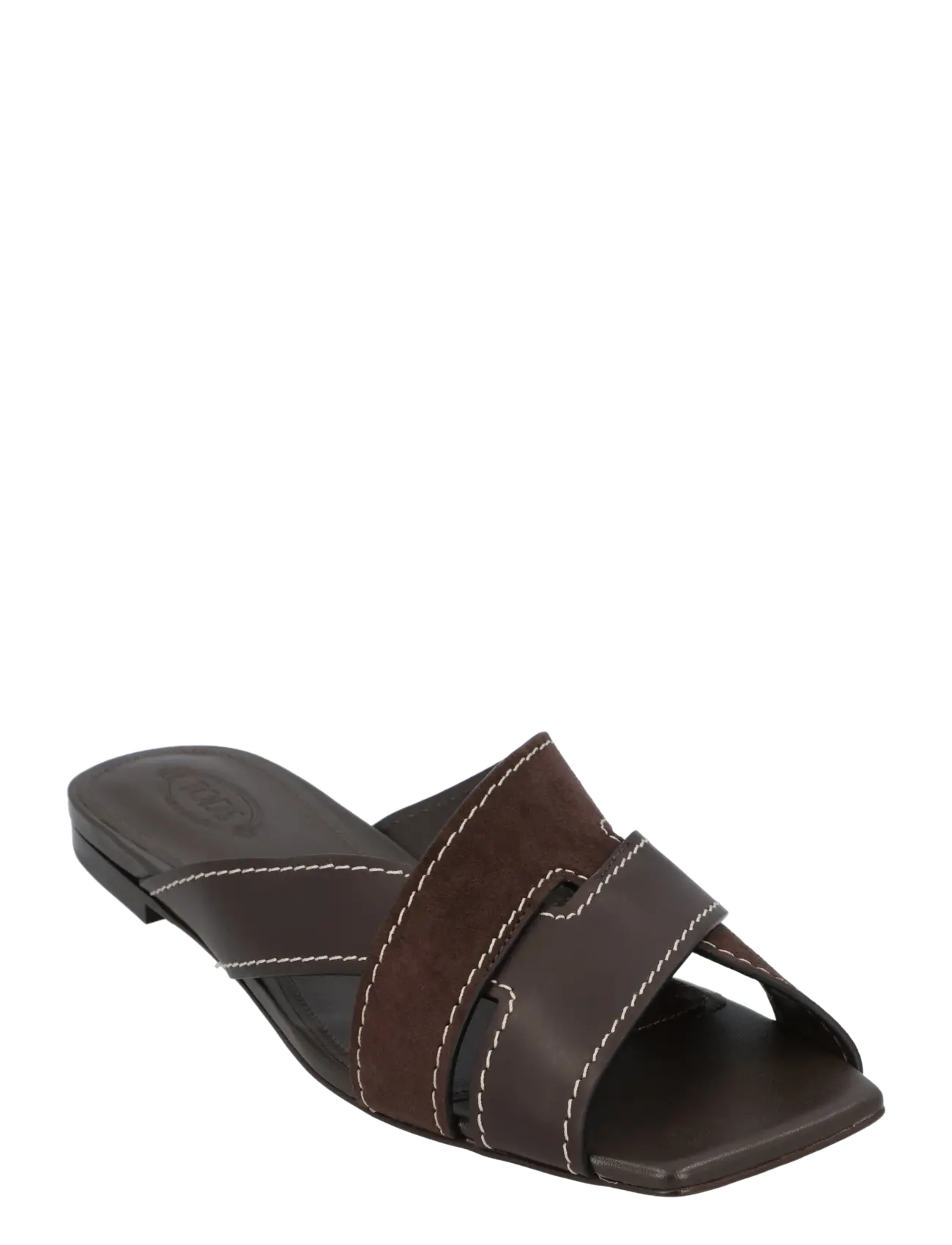 Tod's Flat Leather Sandals With Crossed Straps, 40, Brown, Sandaler > Flade Sandals, Dame