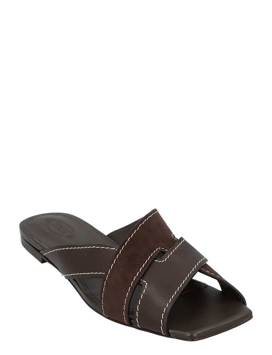 Tod's - Flat Leather Sandals With Crossed Straps - platta sandaler - brown - 0