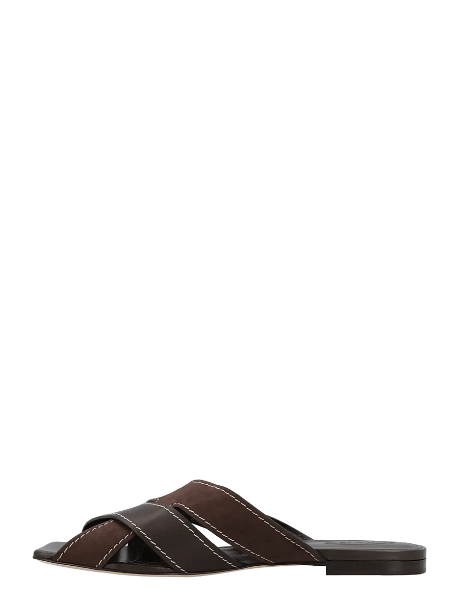 Tod's - Flat Leather Sandals With Crossed Straps - platta sandaler - brown - 1