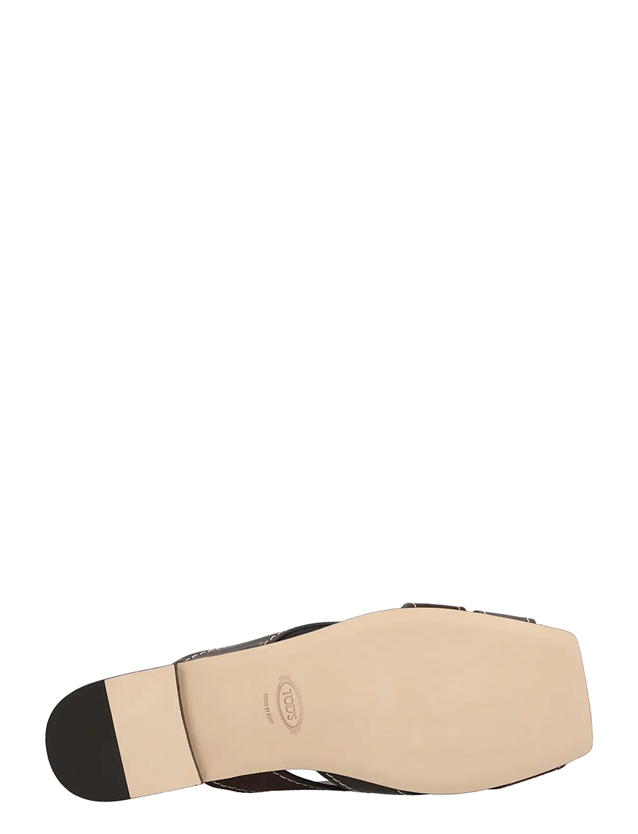 Tod's - Flat Leather Sandals With Crossed Straps - platta sandaler - brown - 2