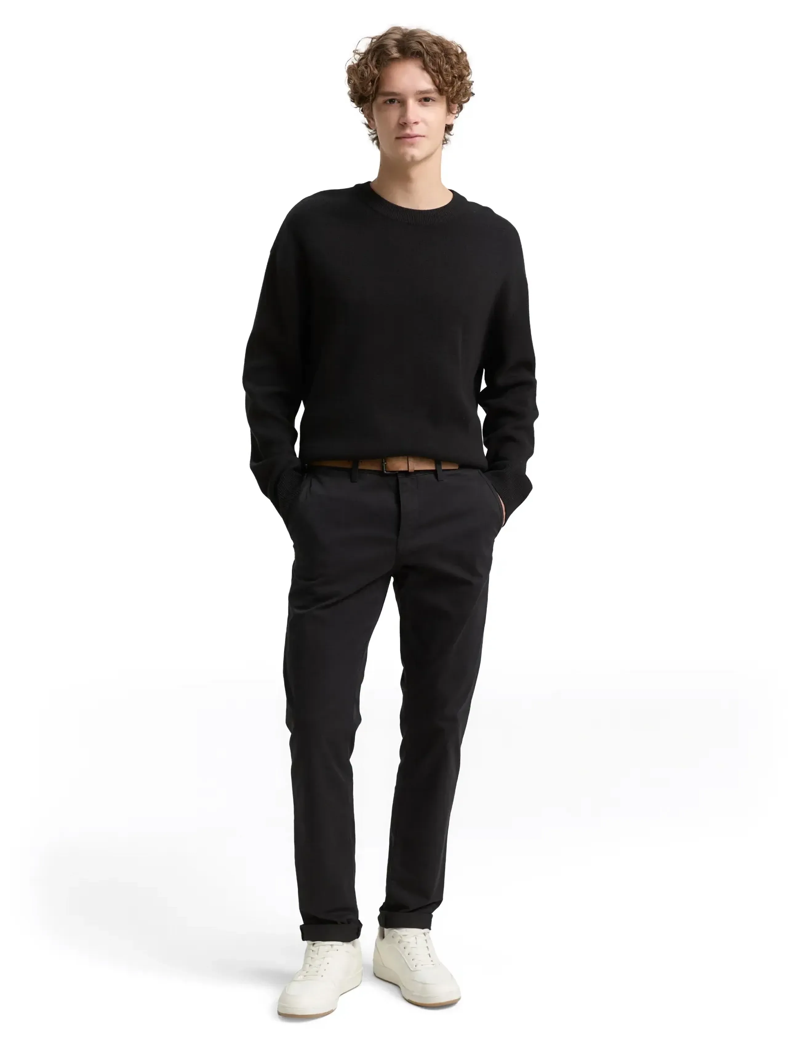 Tom Tailor Slim Chino with belt - Chinos - BLACK / black