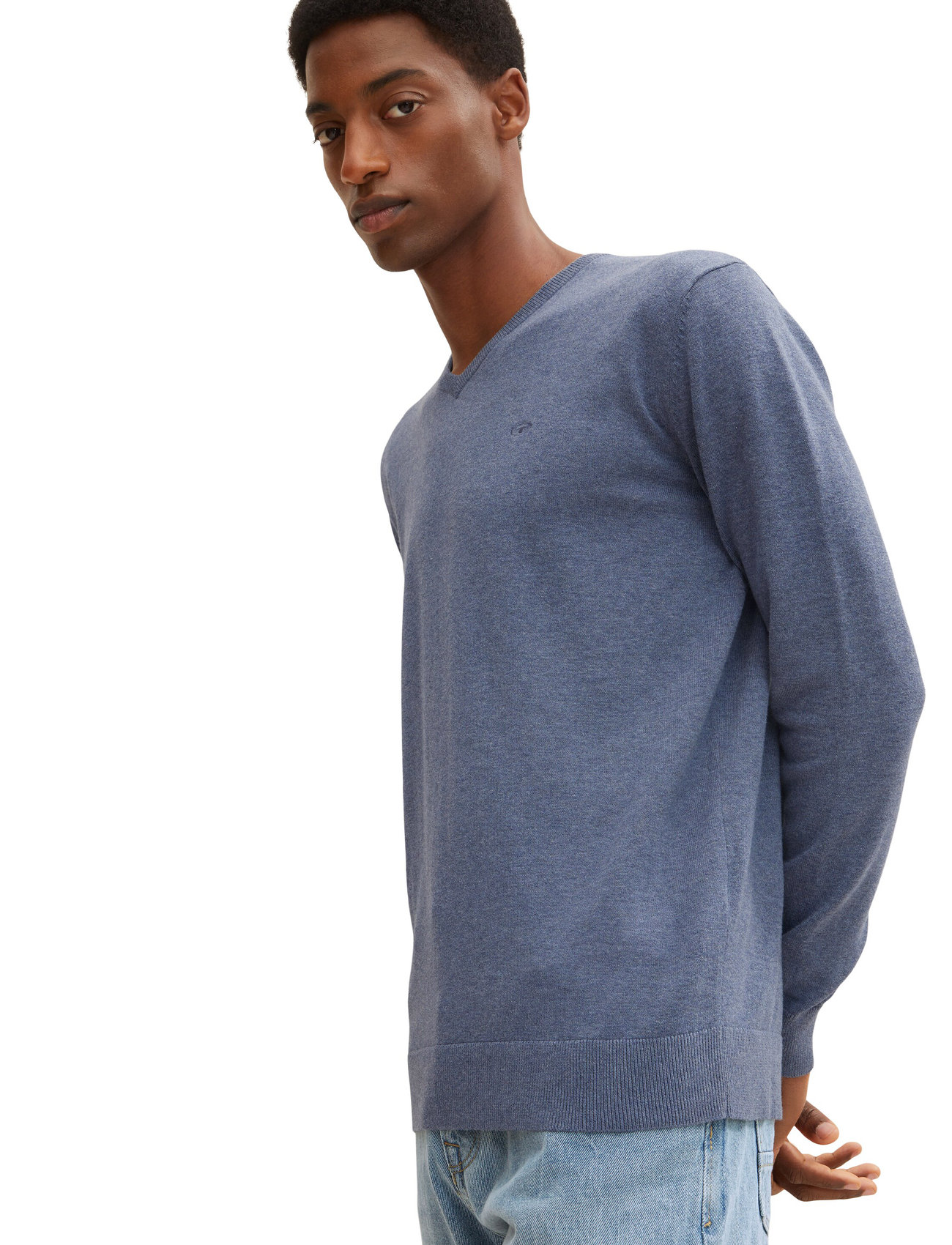 Tom Tailor - basic v neck sweater - v-ringat - vintage indigo blue melange - 0