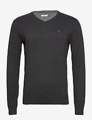 basic v neck sweater - BLACK GREY MELANGE