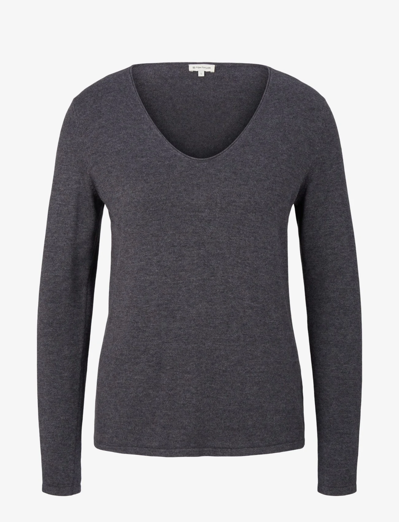 Tom Tailor - sweater basic v-neck - laveste priser - evident anthracite melange - 0
