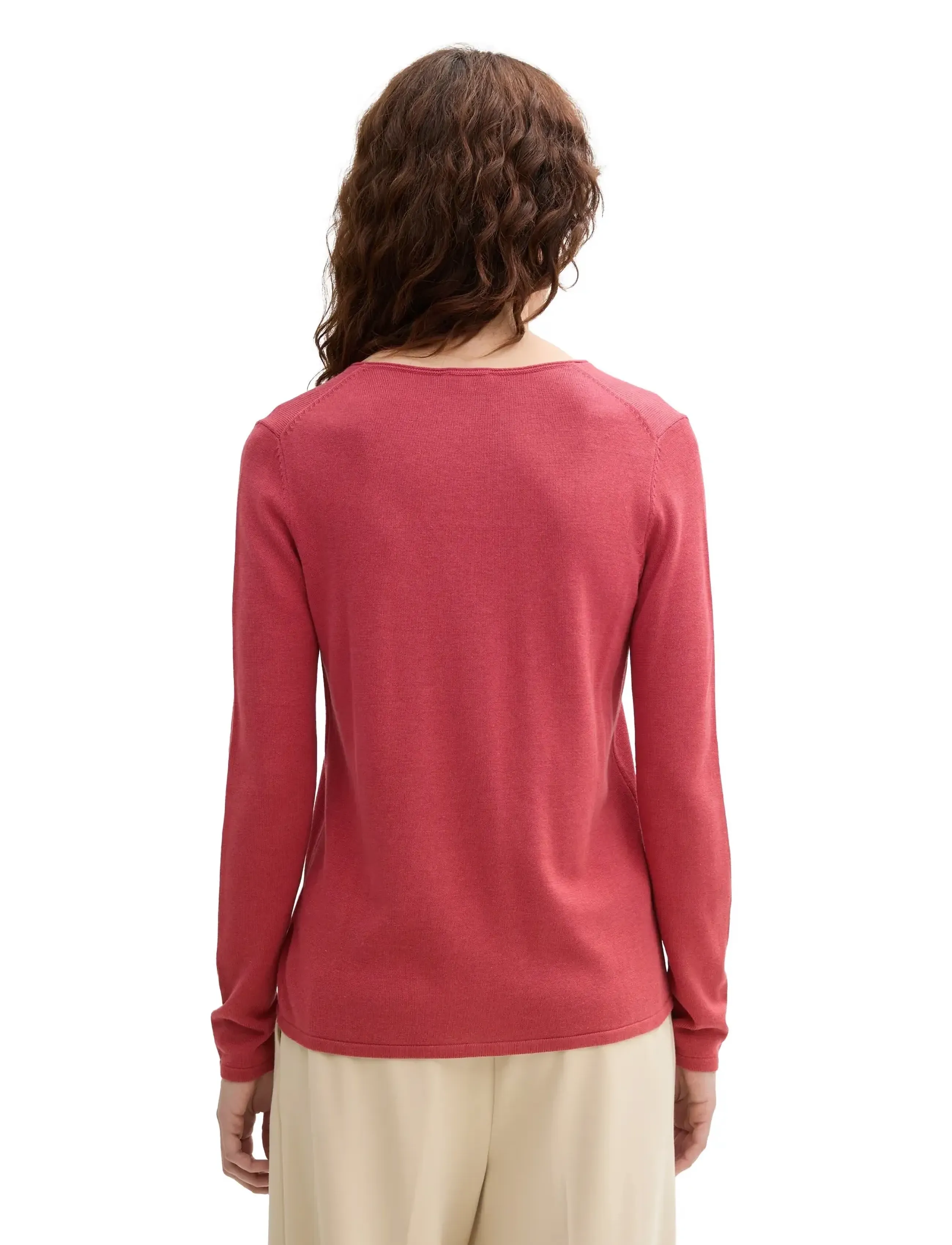 Tom Tailor - sweater basic v-neck - berry red - 3