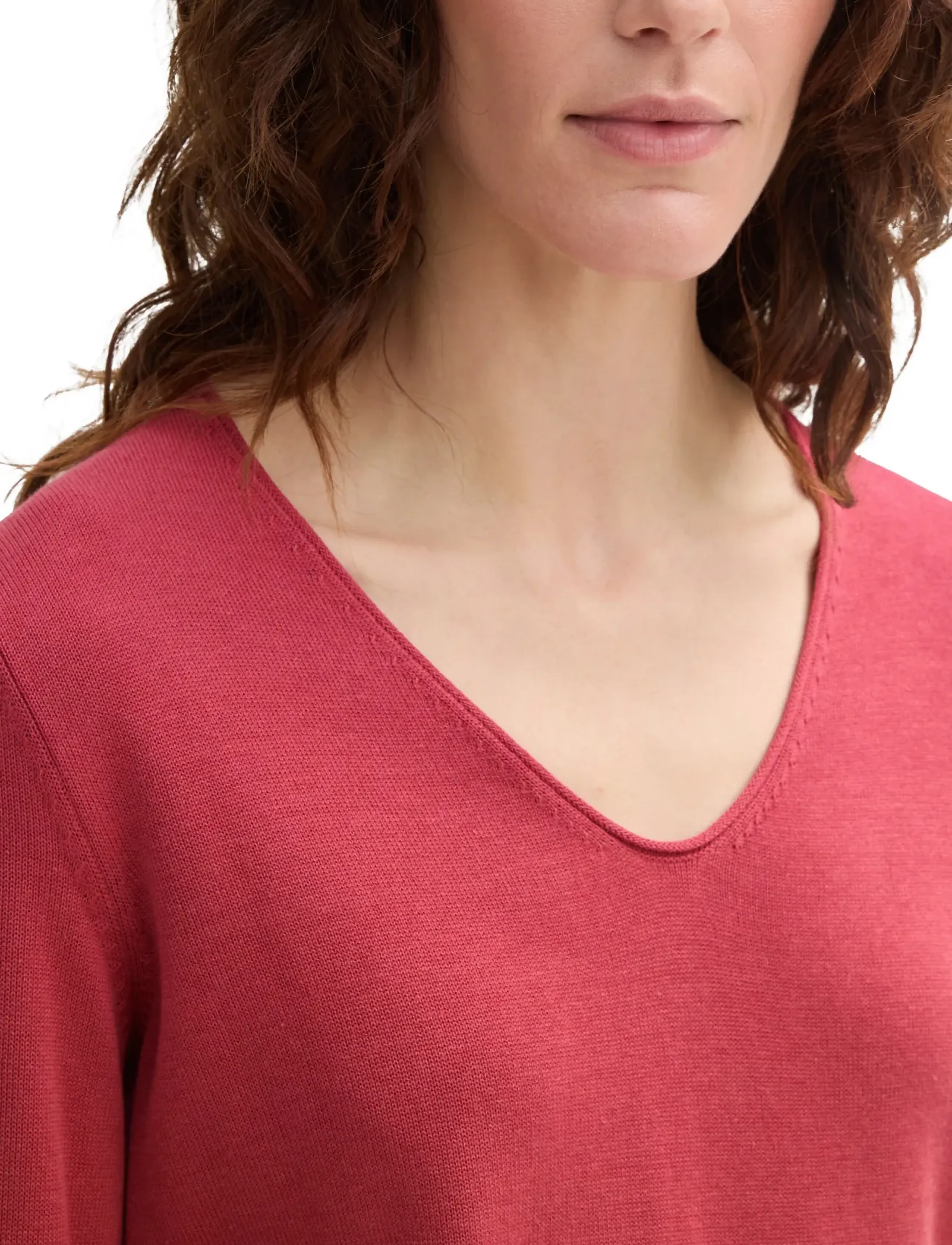 Tom Tailor - sweater basic v-neck - berry red - 4