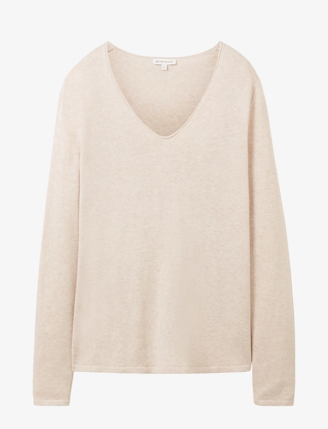 Tom Tailor - sweater basic v-neck - laveste priser - desert sand melange - 0