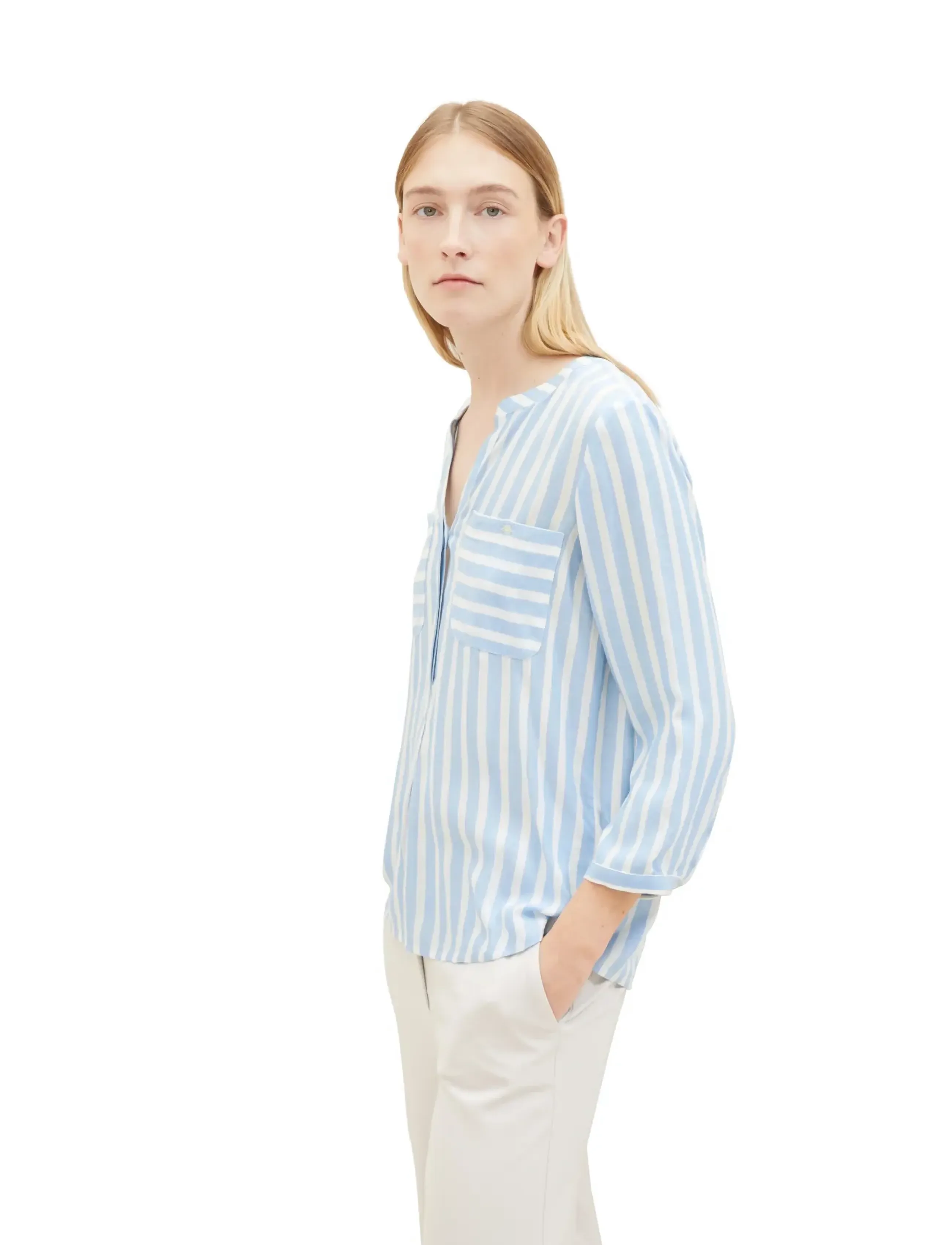 Tom Tailor blouse striped - Blusar & Skjortor - OFFWHITE BLUE VERTICAL STRIPE / white