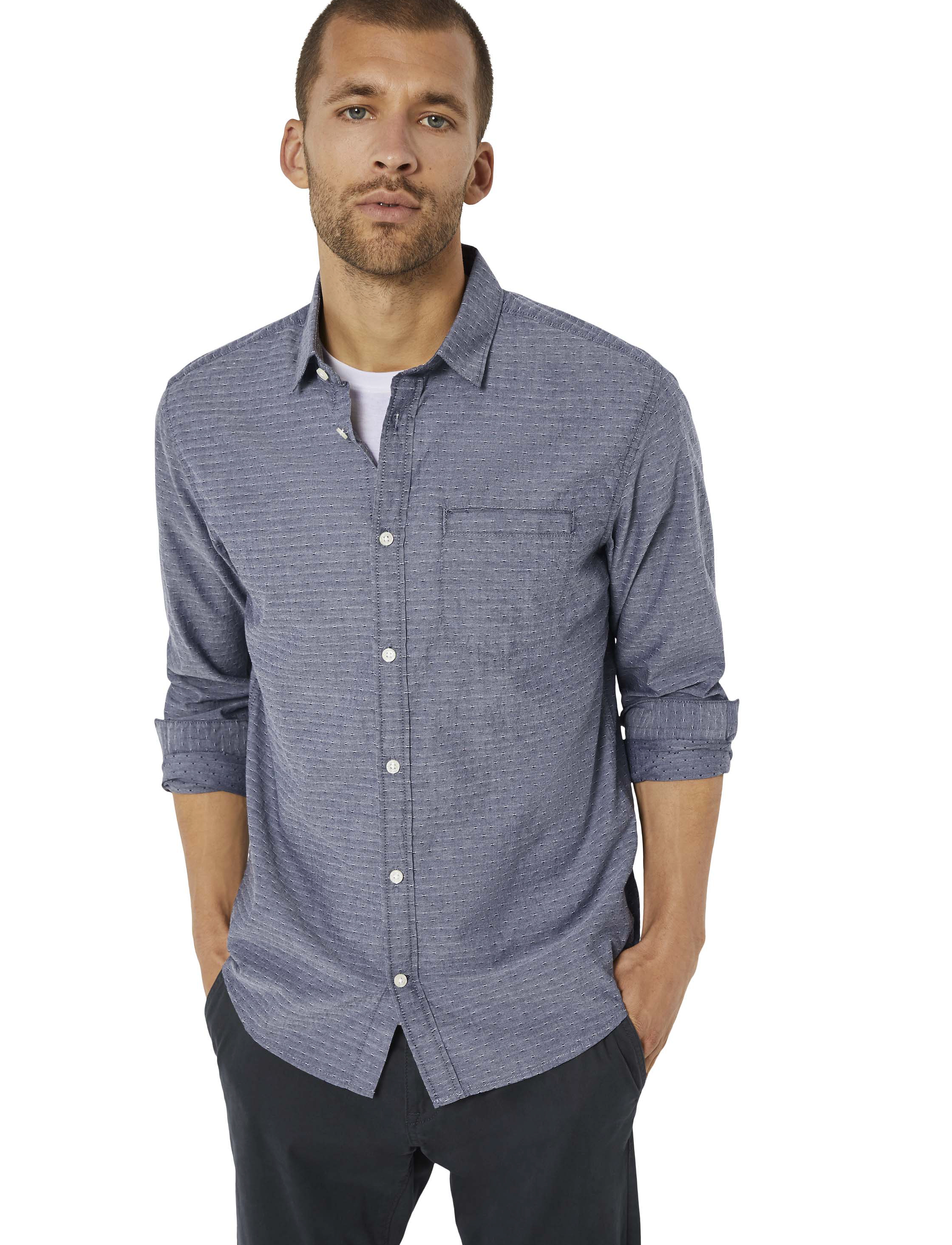 Tom Tailor - shirt with dobby structure - navy chambray with white dobby - 2
