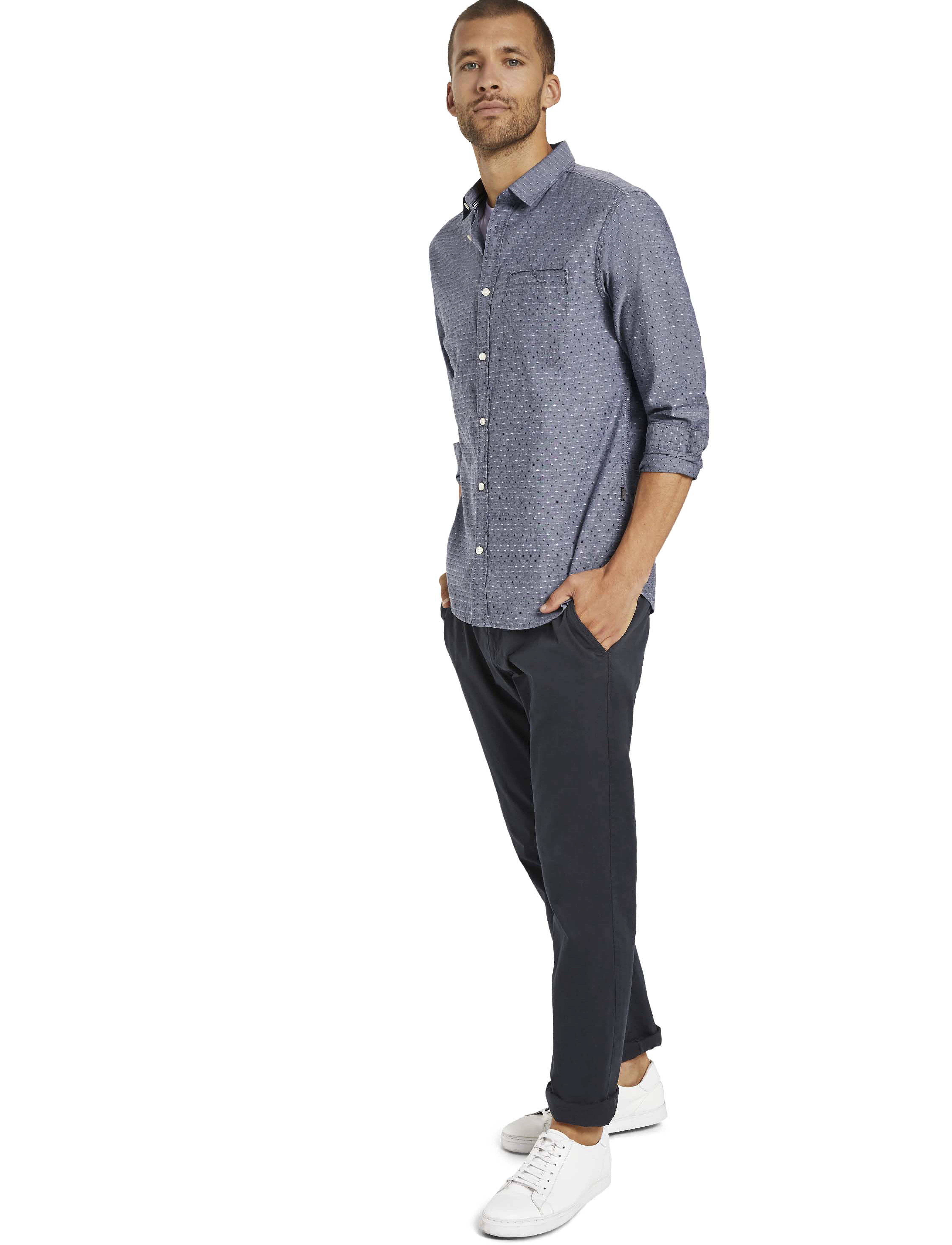 Tom Tailor - shirt with dobby structure - navy chambray with white dobby - 3