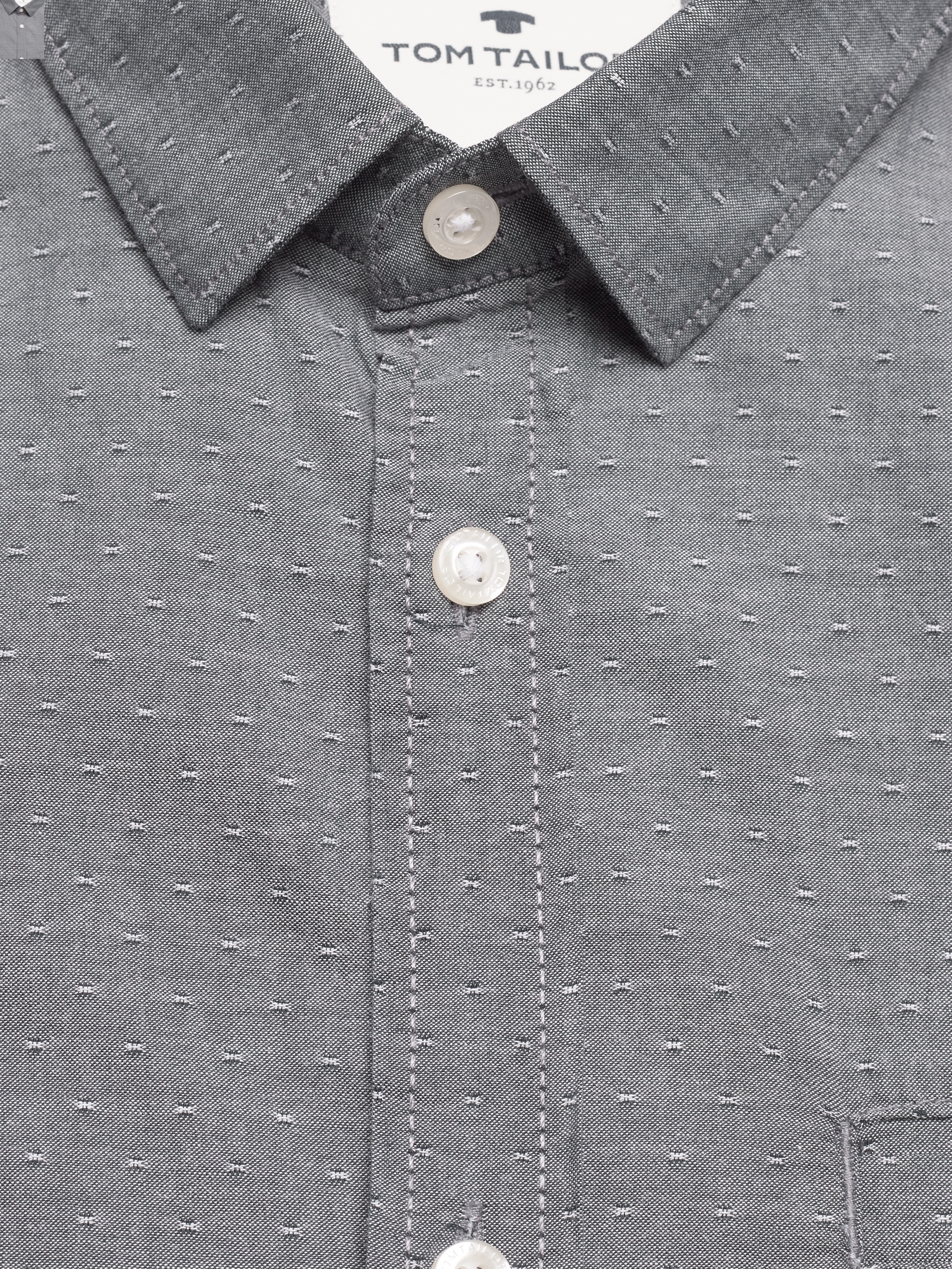 Tom Tailor - shirt with dobby structure - navy chambray with white dobby - 5