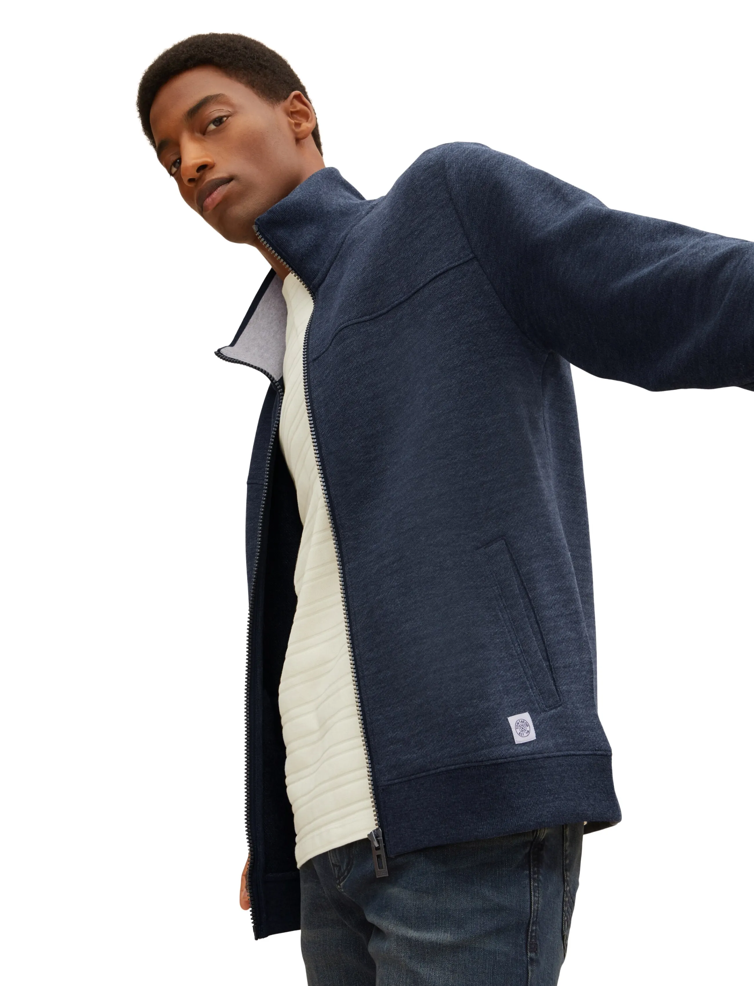 Tom Tailor sweat jacket with cutline - Sweatshirts - SKY CAPTAIN BLUE WHITE MELANGE / blue