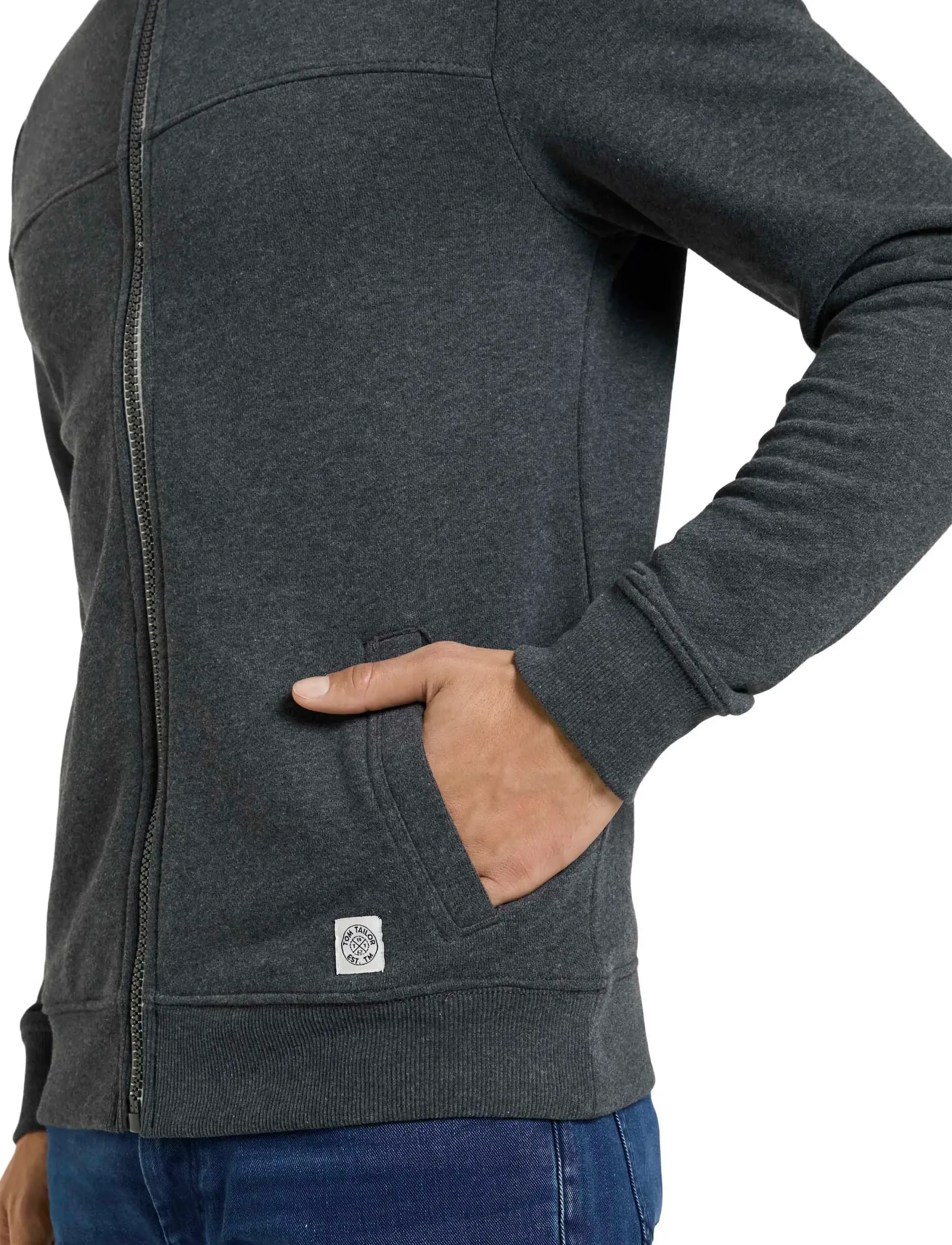 Tom Tailor - sweat jacket with cutline - kollektionen - dark grey melange - 5