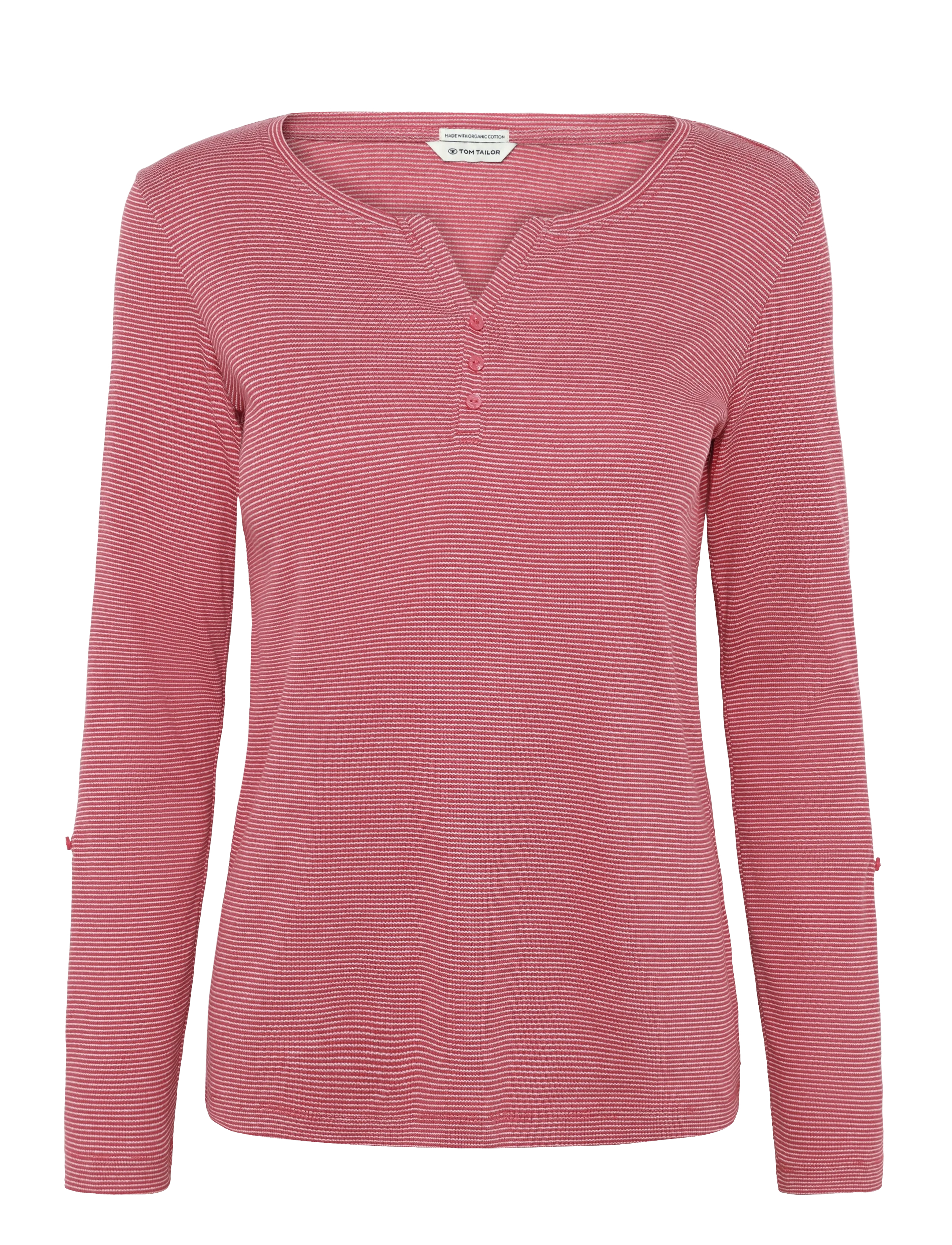 Tom Tailor - T-shirt stripe henley - off white red small stripe - 1