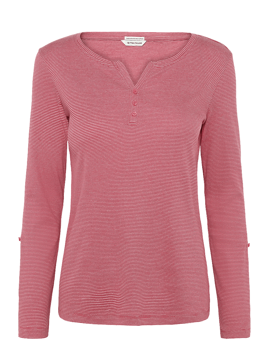 Tom Tailor - T-shirt stripe henley - pullover - off white red small stripe - 1