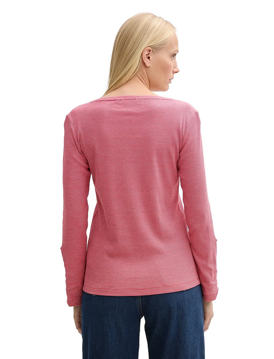 Tom Tailor - T-shirt stripe henley - pullover - off white red small stripe - 3
