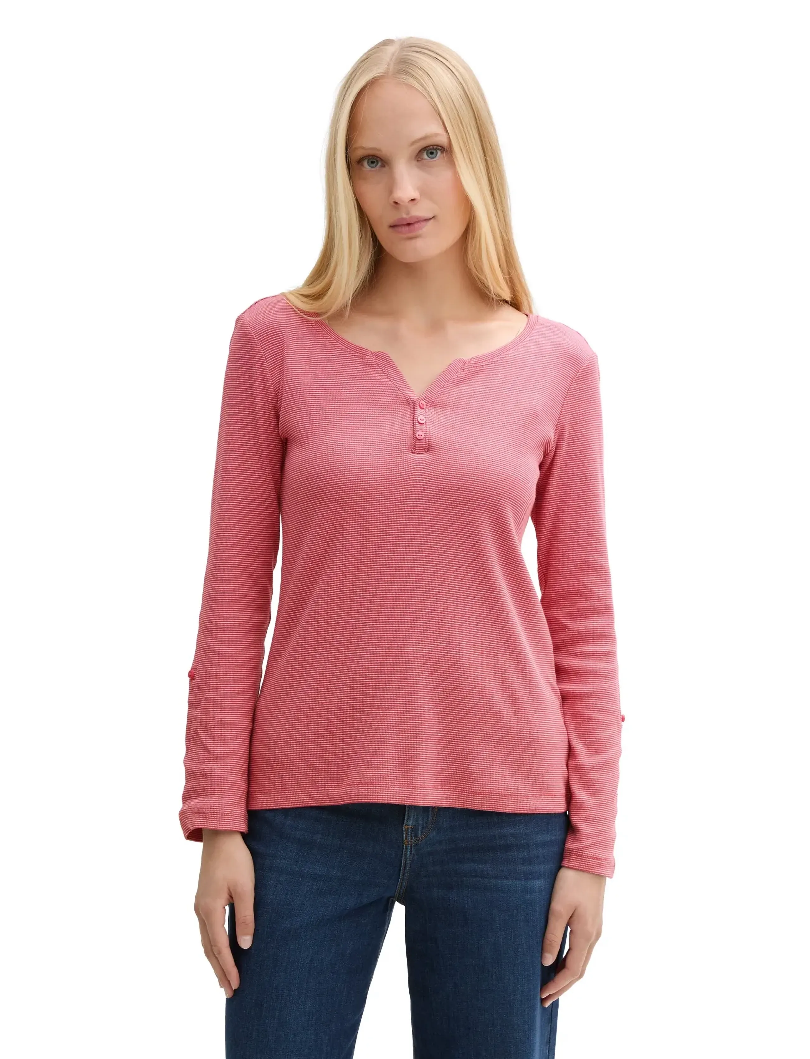 Tom Tailor - T-shirt stripe henley - off white red small stripe - 5
