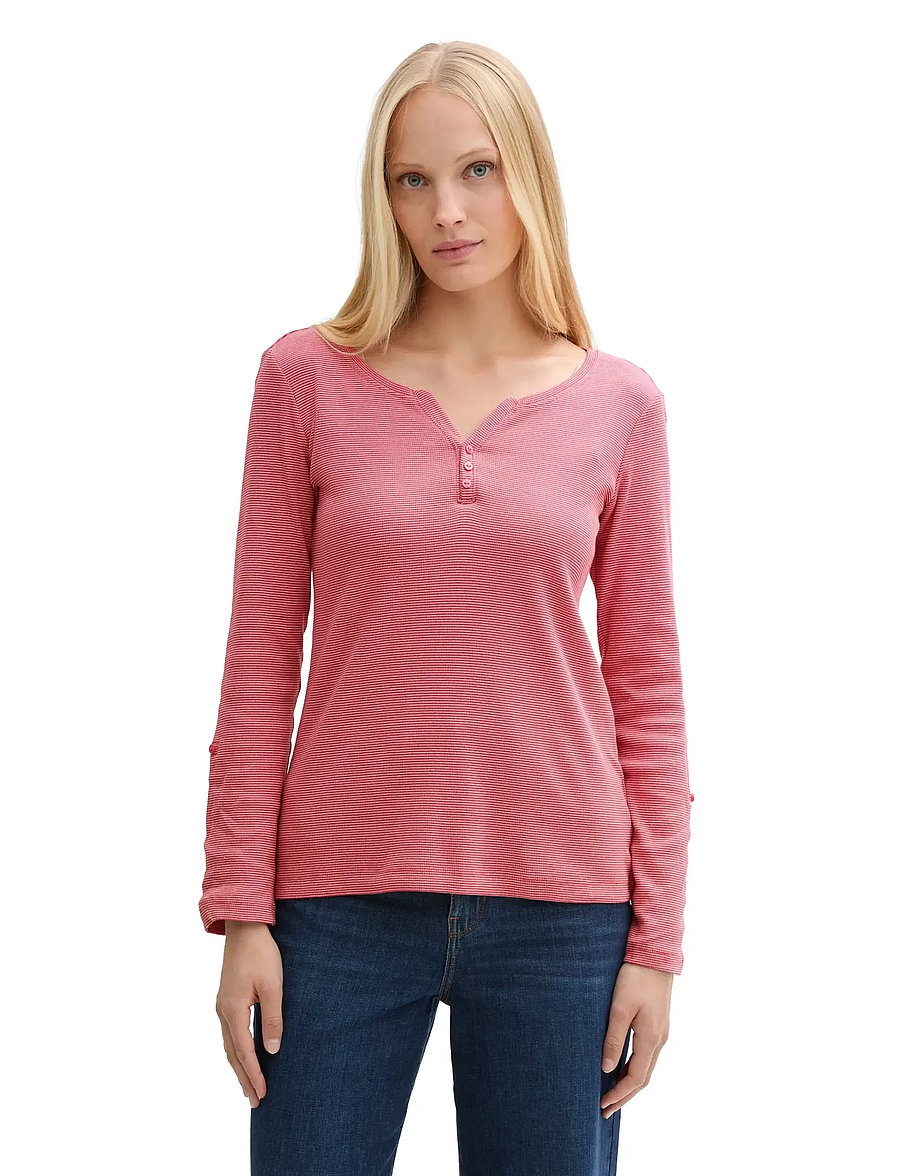 Tom Tailor - T-shirt stripe henley - pullover - off white red small stripe - 5