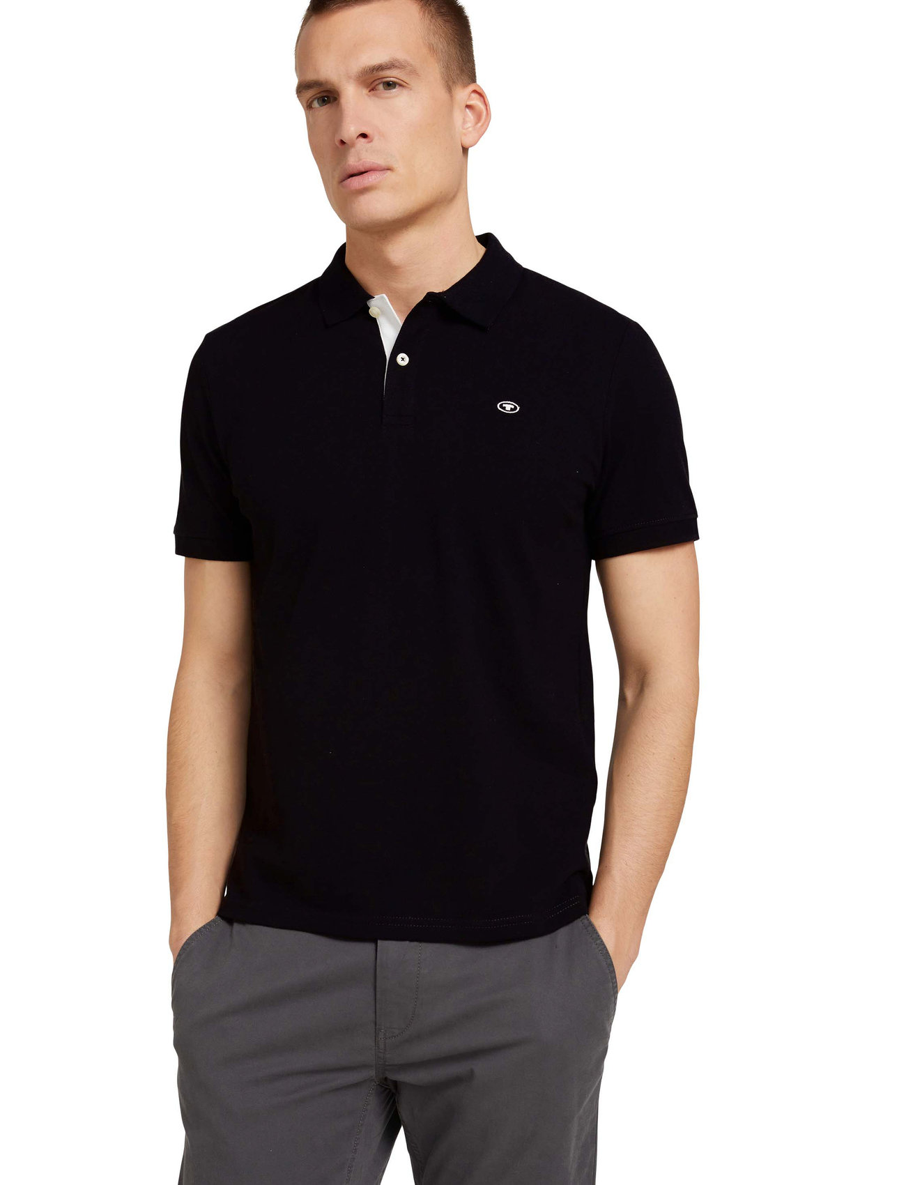 Tom Tailor - basic polo with contrast - short-sleeved polos - black - 0