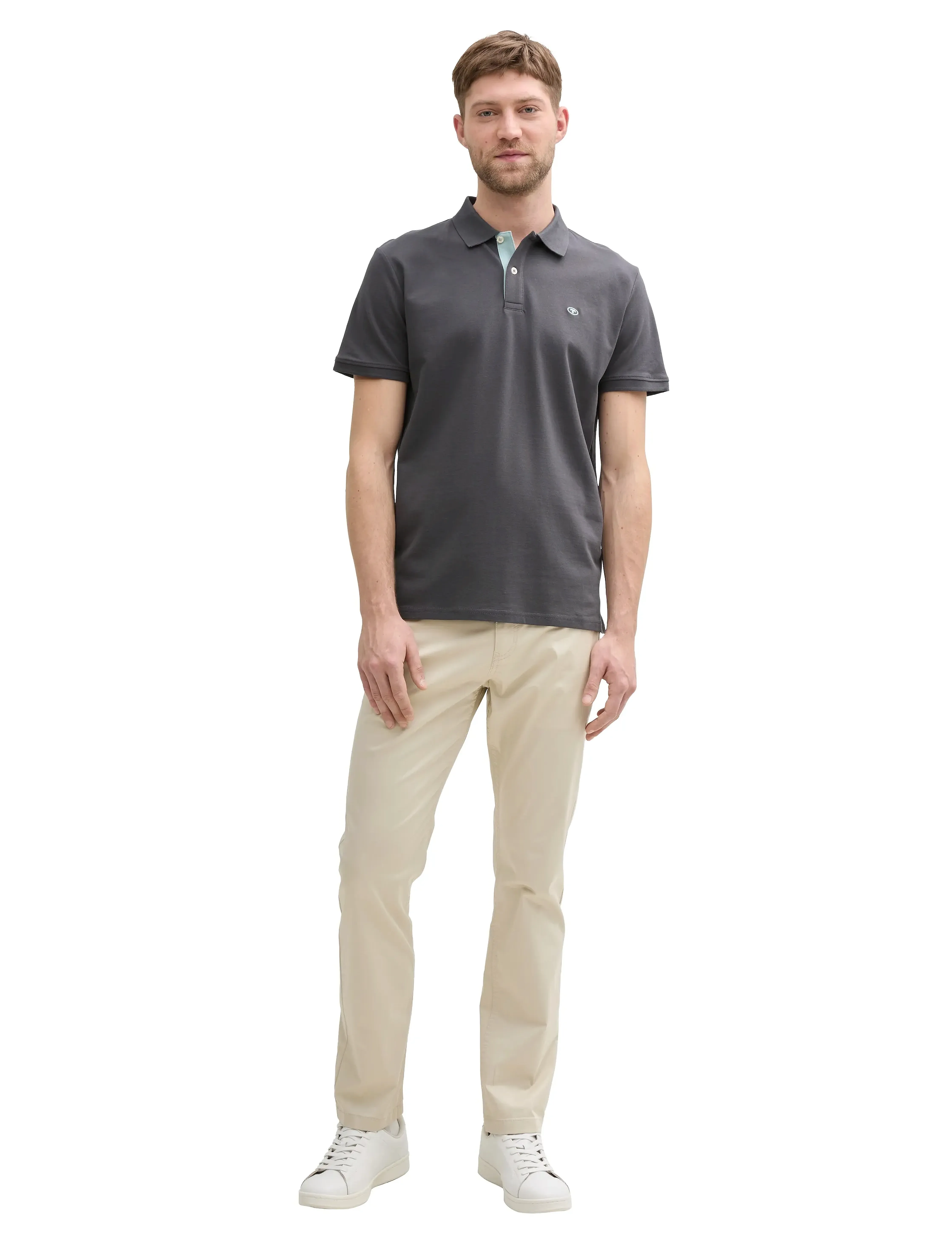 Tom Tailor Basic Polo With Contrast, S, Grey, Poloer > Kortærmede, Herre
