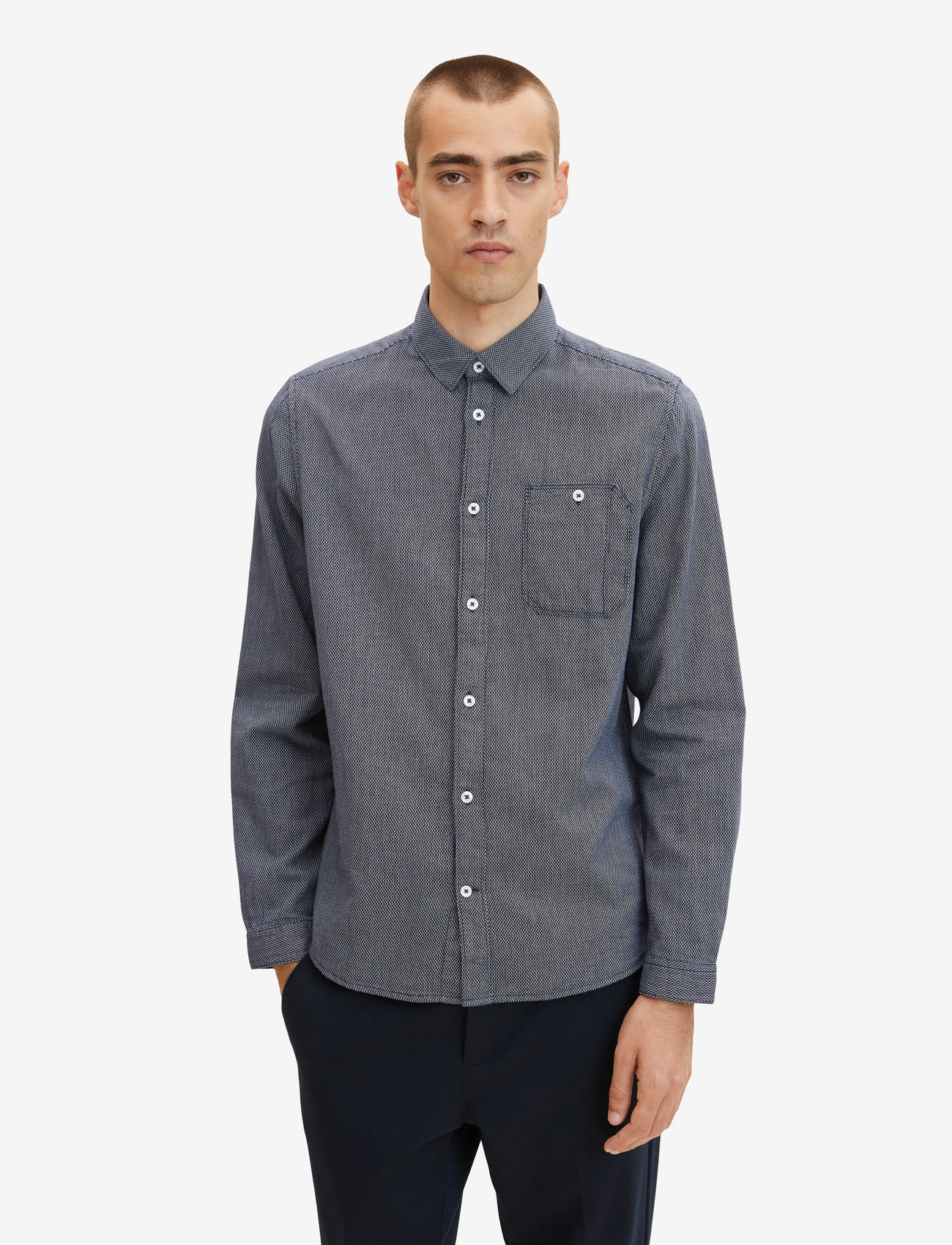 Tom Tailor - structured shirt - navy white structure - 2