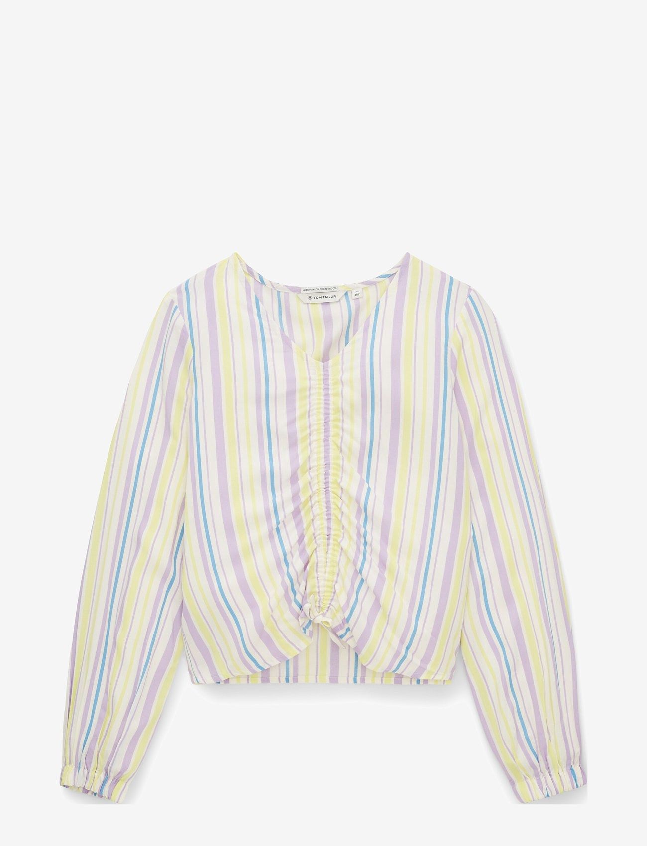 Tom Tailor - cropped printed ruched blouse - summer savings - vertical multicolor stripe - 0