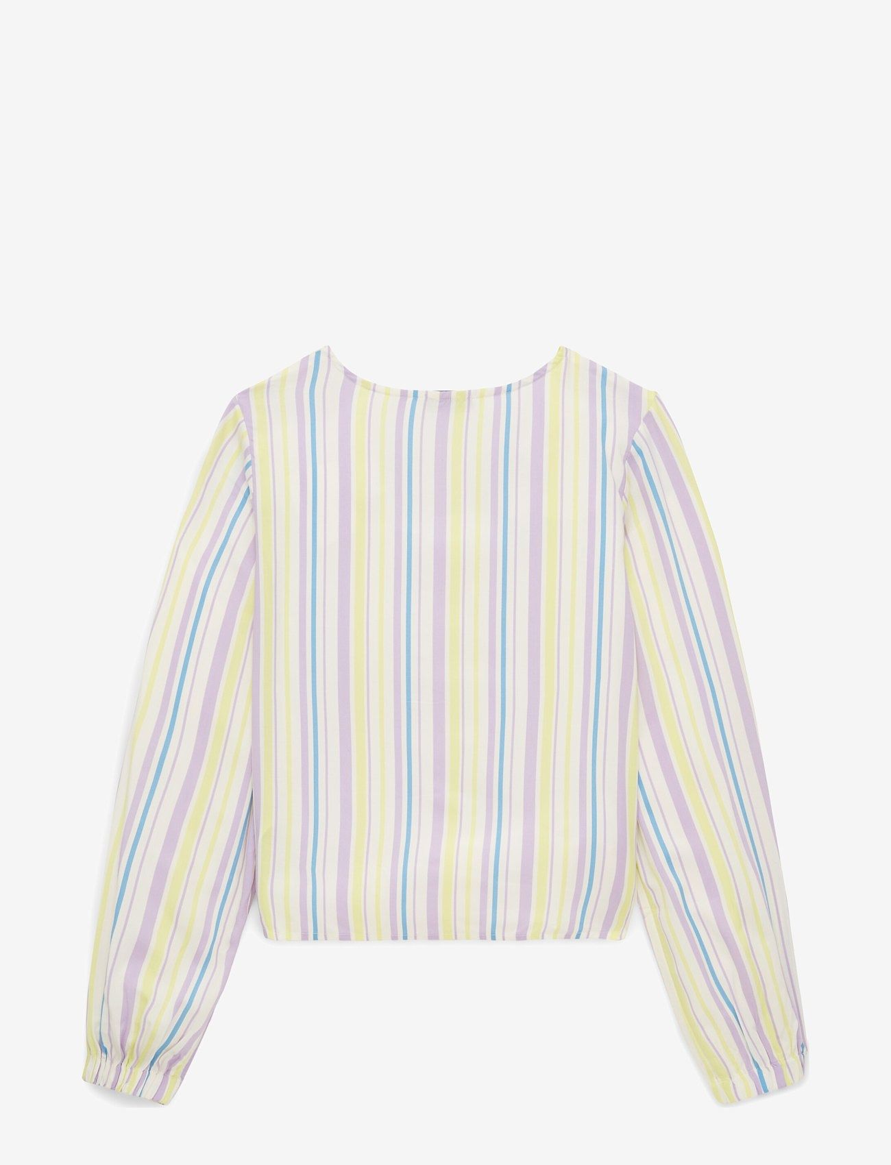 Tom Tailor - cropped printed ruched blouse - summer savings - vertical multicolor stripe - 1
