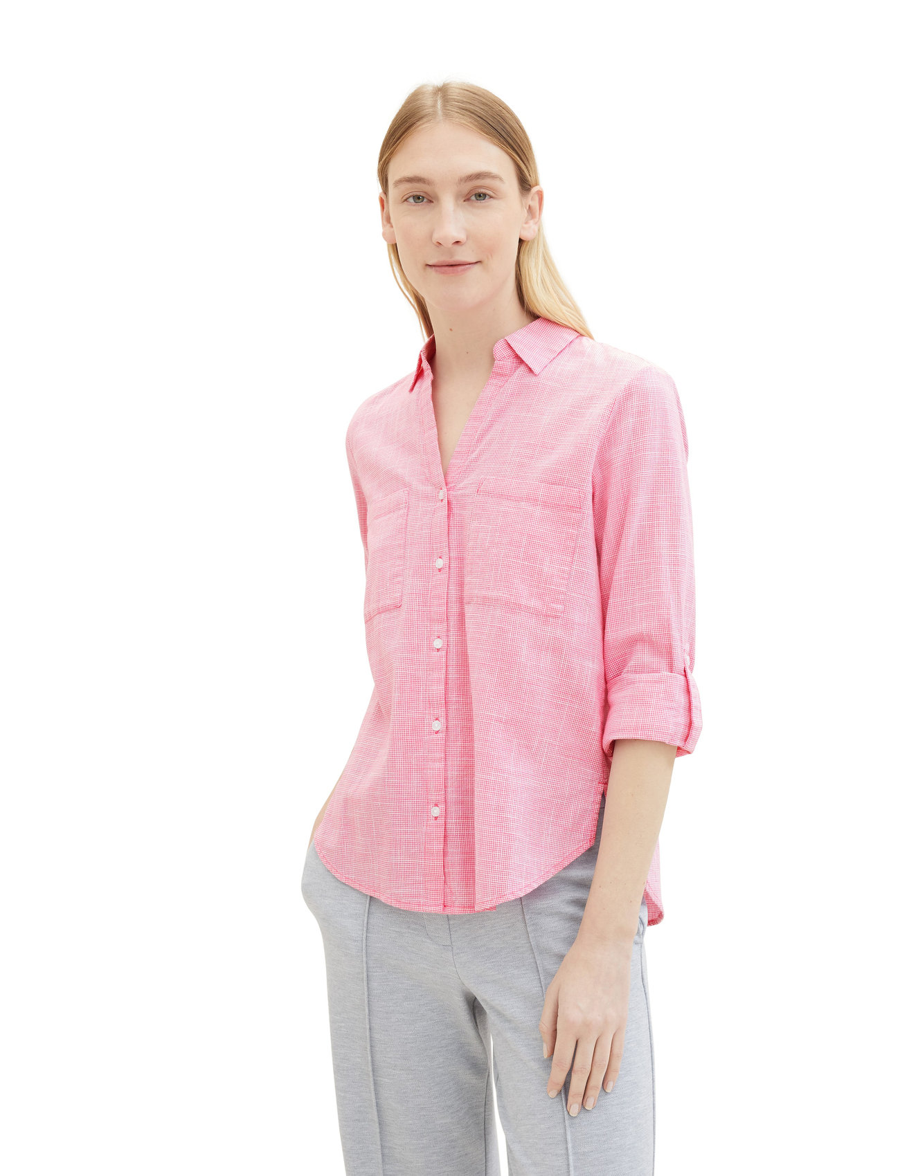 Tom Tailor - blouse with slub structure - long-sleeved shirts - carmine pink - 1