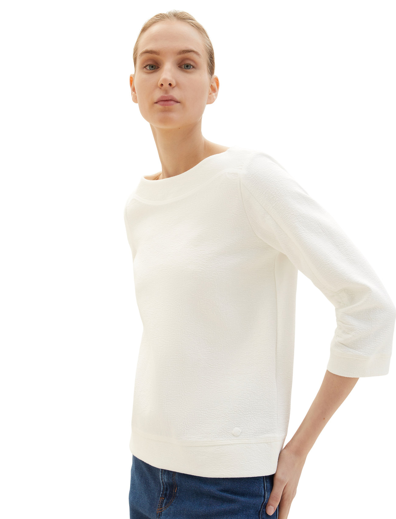 Tom Tailor - structured sweatshirt - laveste priser - whisper white - 1