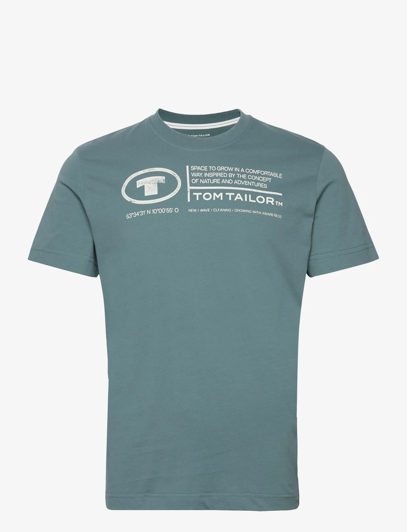 Tom Tailor - printed crewneck t-shirt - laveste priser - deep bluish green - 0