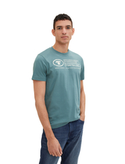 Tom Tailor - printed crewneck t-shirt - laveste priser - deep bluish green - 2