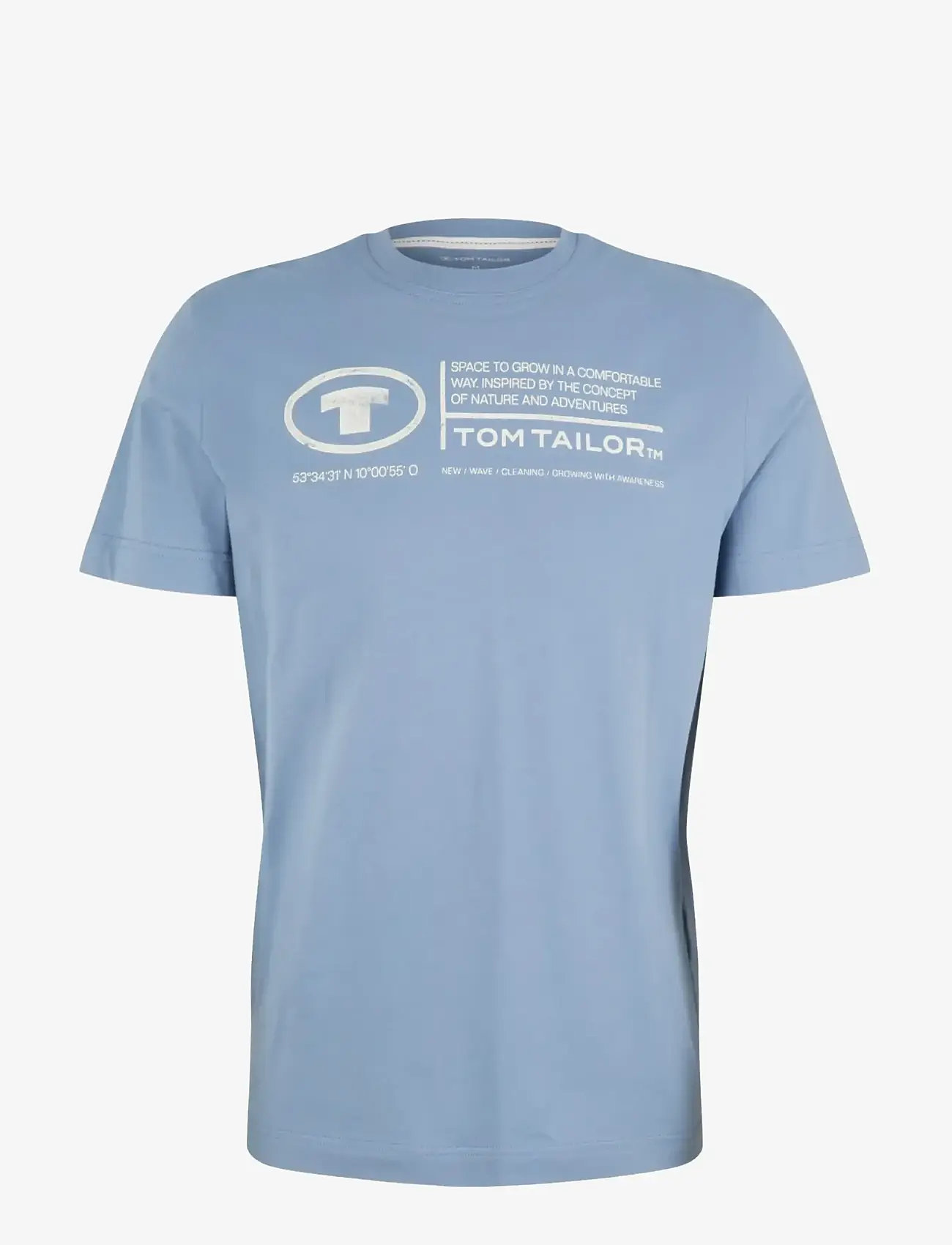 Tom Tailor - printed crewneck t-shirt - efterårstøj - greyish mid blue - 0