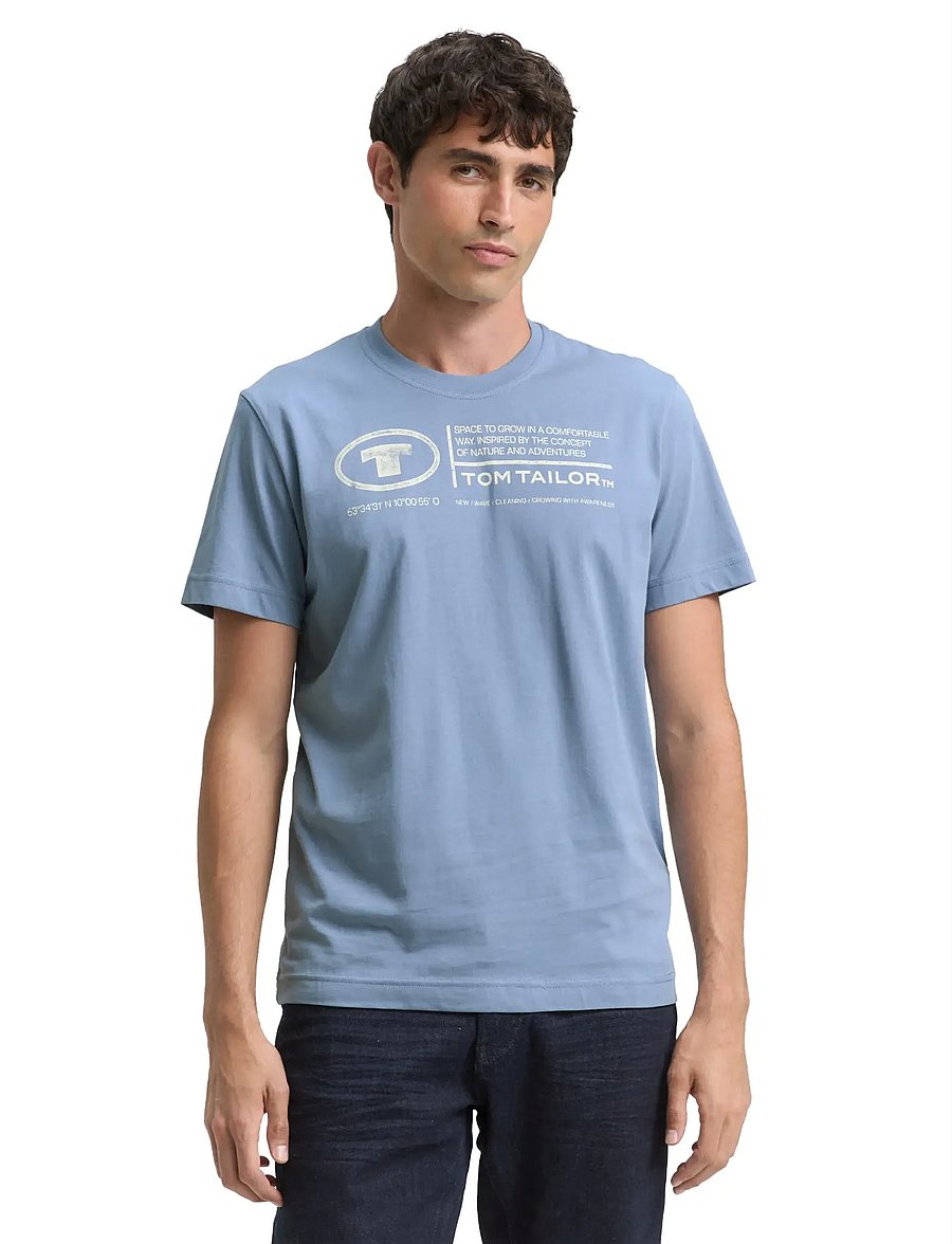 Tom Tailor - printed crewneck t-shirt - kurzärmelig - greyish mid blue - 3