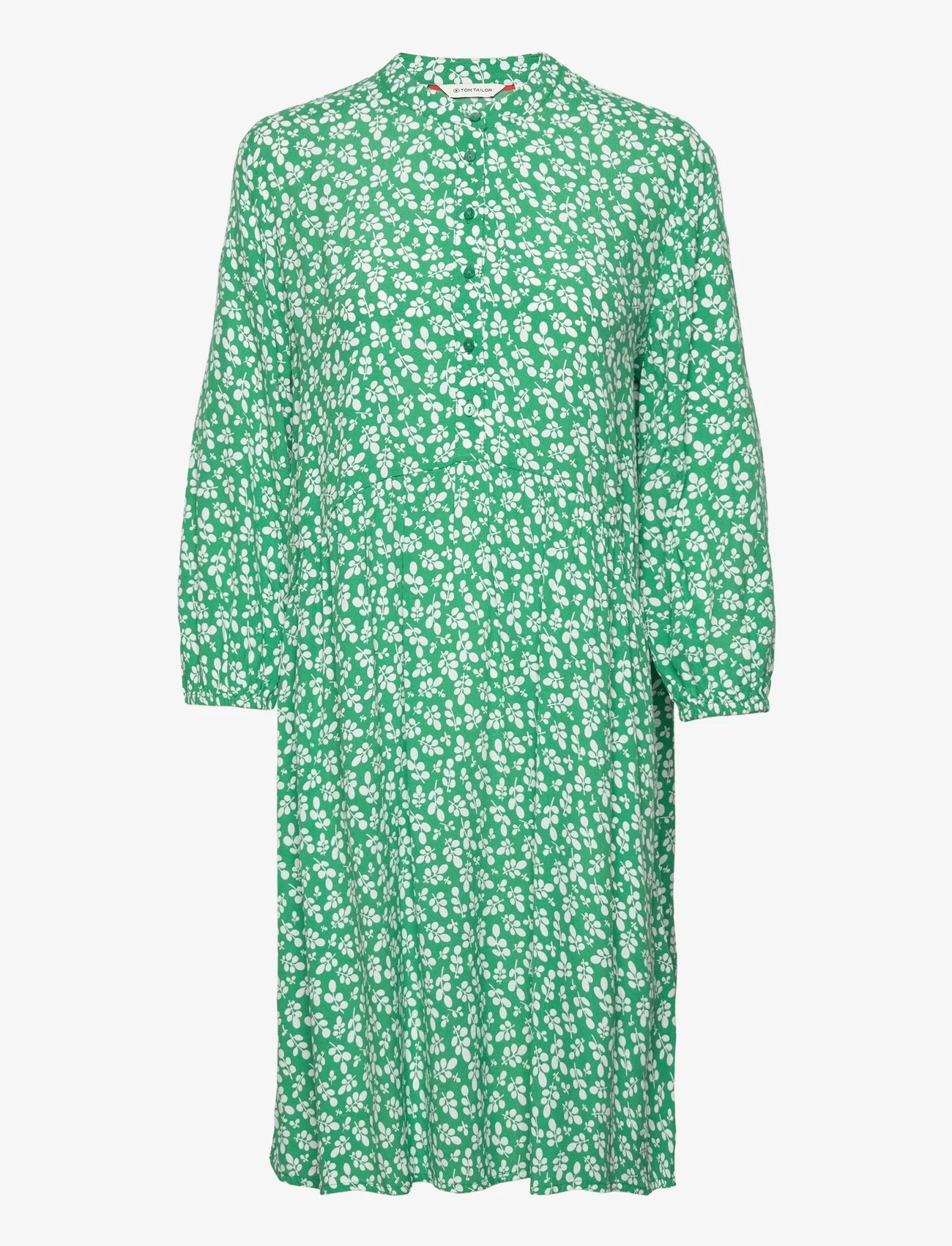 Tom Tailor - dress with volant printed - lyhyet mekot - green floral design - 0