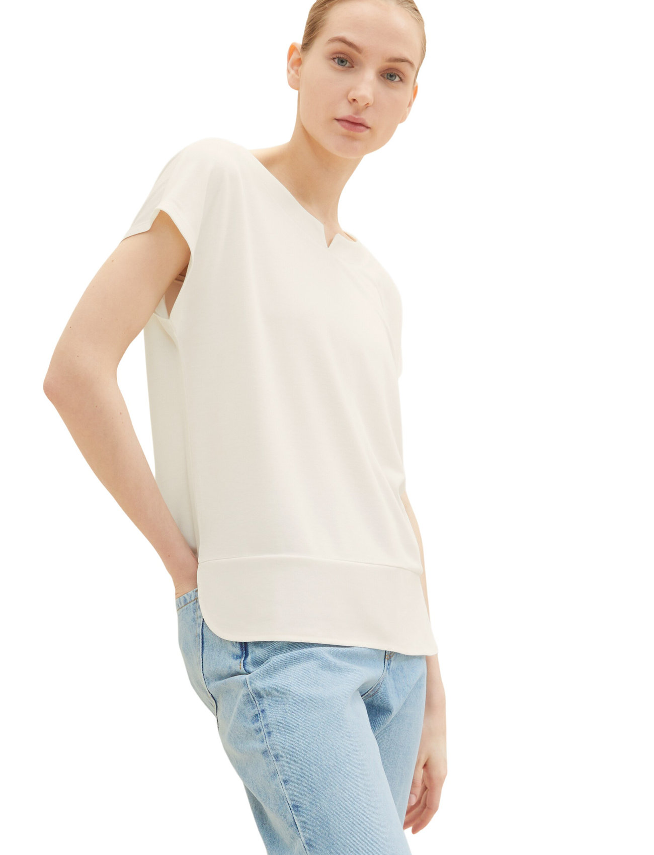 Tom Tailor - T-shirt fabric mix - laveste priser - whisper white - 1