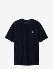 relaxed towelling t-shirt - NAVY STRIPE TOWELLING JACQUARD