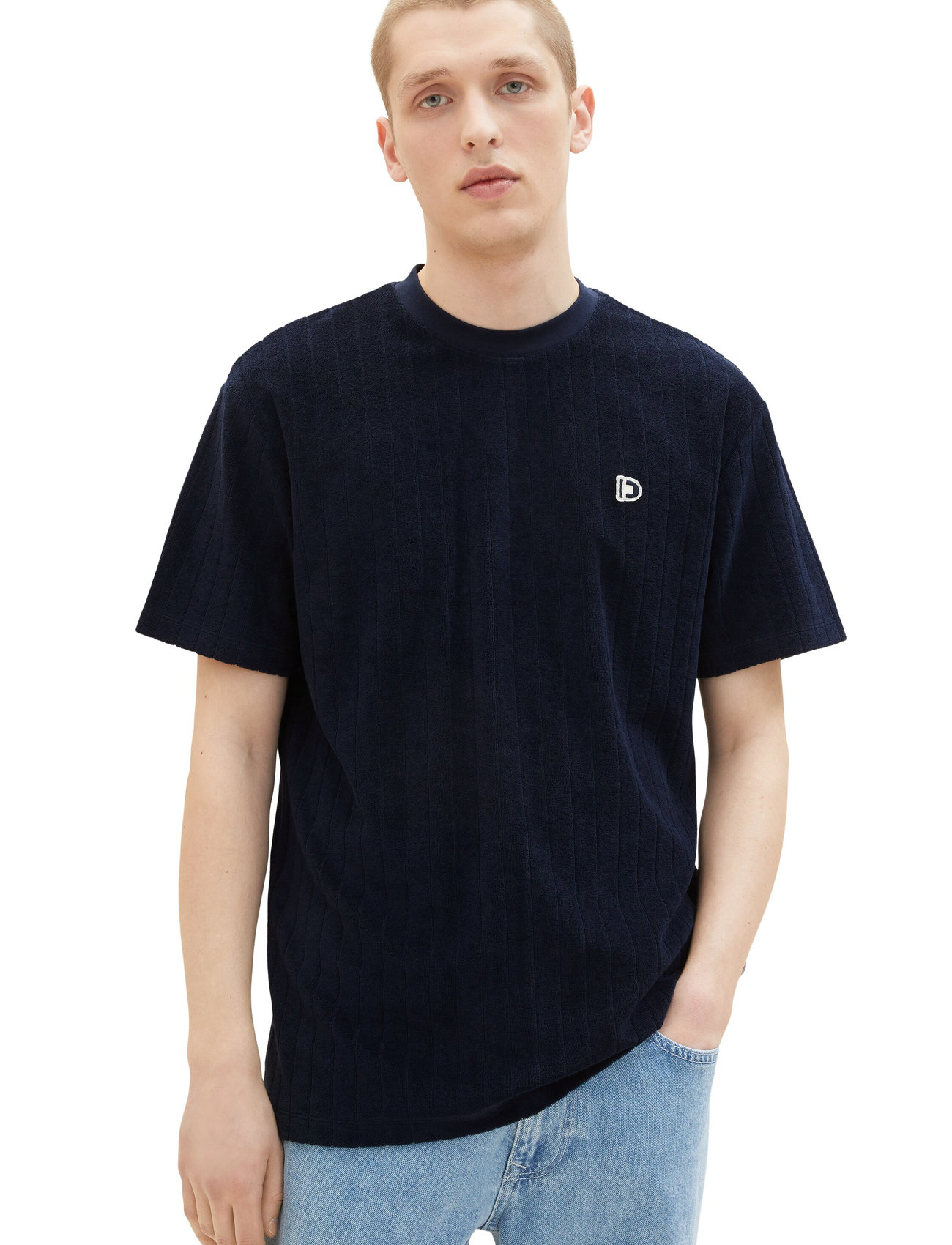 Tom Tailor - relaxed towelling t-shirt - laveste priser - navy stripe towelling jacquard - 1