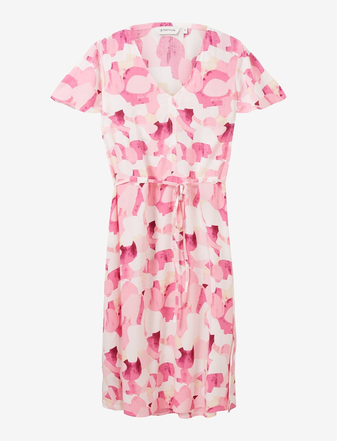 Tom Tailor - printed dress with belt - slå-om-kjoler - pink shapes design - 0