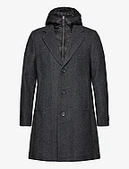 wool coat 2 in 1 with hood - DEEP HERRINGBONE STRUCTURE