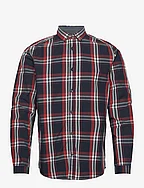 checked shir - NAVY RED CHECK