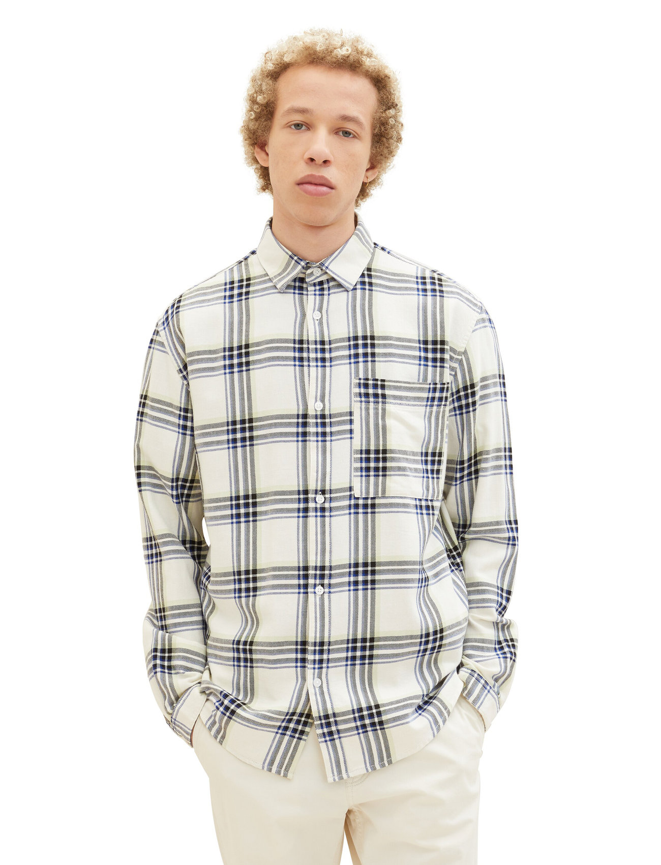 Tom Tailor - relaxed chec - casual skjortor - wool white black blue check - 1