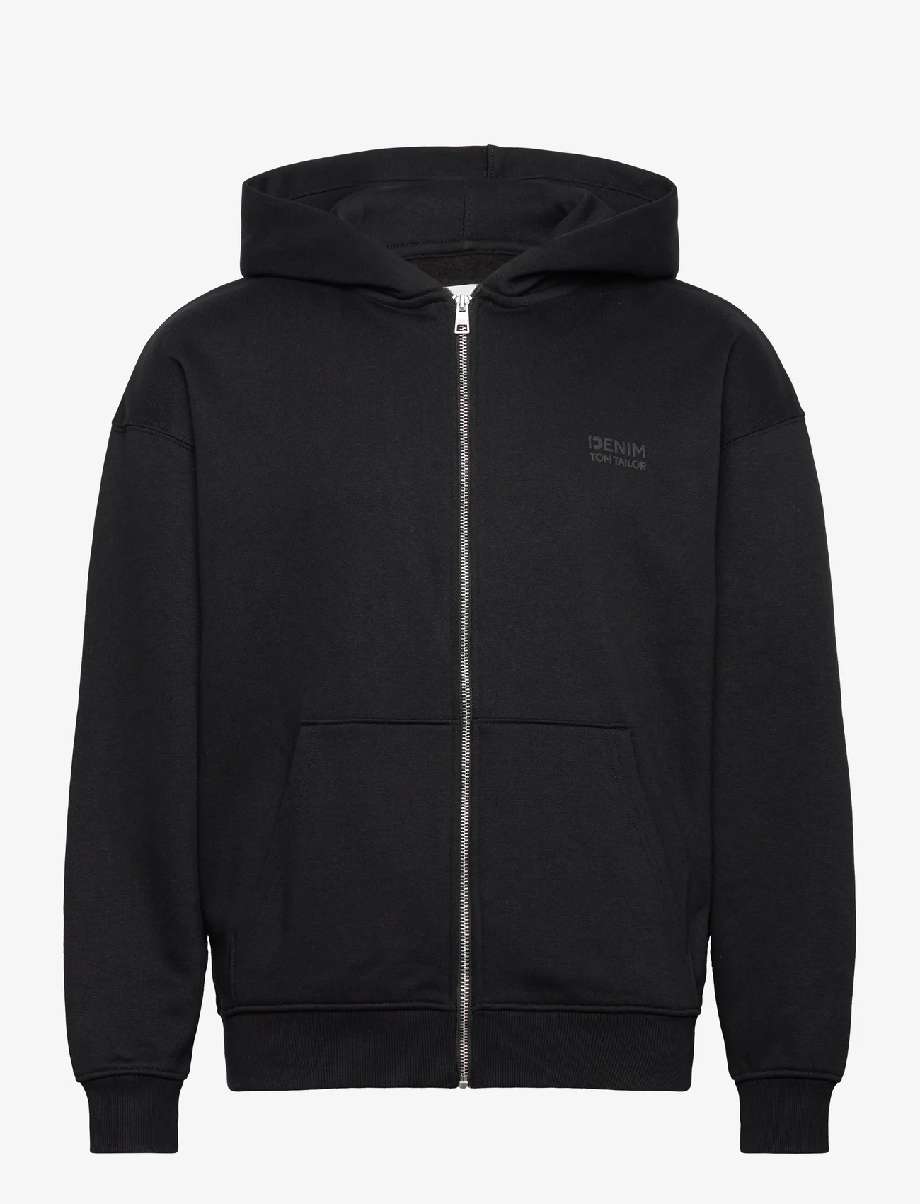 Tom Tailor - relaxed printed hoodie jacket - hættetrøjer - black - 0